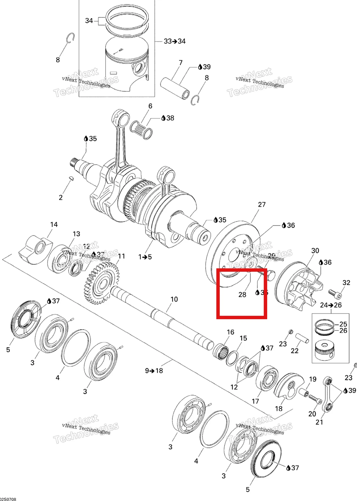Деталь 420827782 на схеме узла 2007 Sea-Doo 3D 947 DI Crankshaft And Pistons