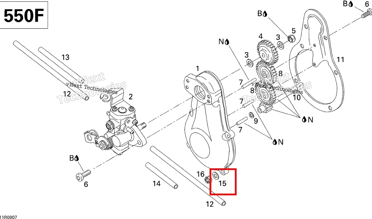 Деталь 420827800 (Шайба) на схеме узла 2009 Ski-Doo GSX Fan Oil Pump