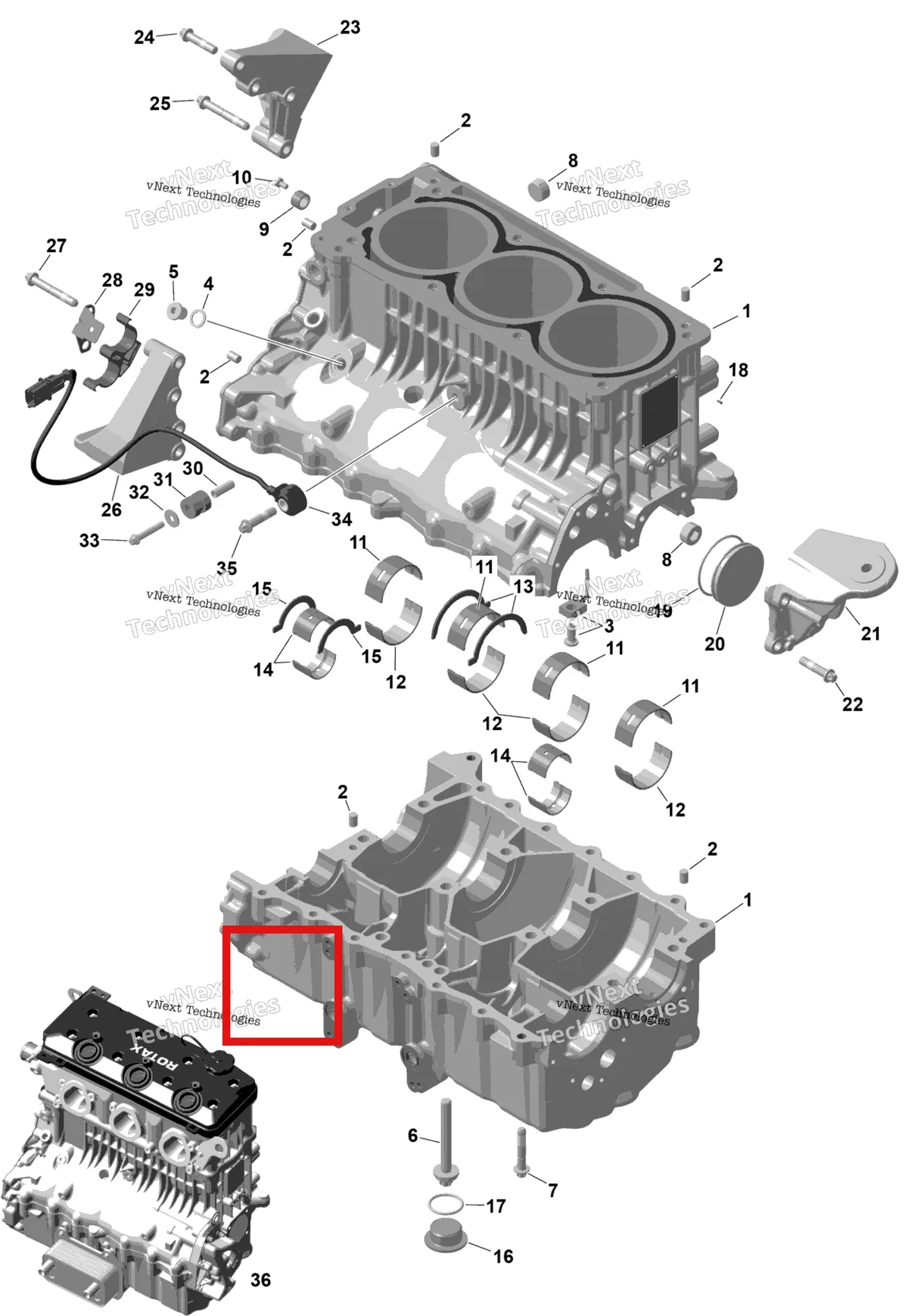 Деталь 420827968 на схеме узла 2026 Sea-Doo GTI - 130 - STD - 38TB - Bright White Rotax - Crankcase