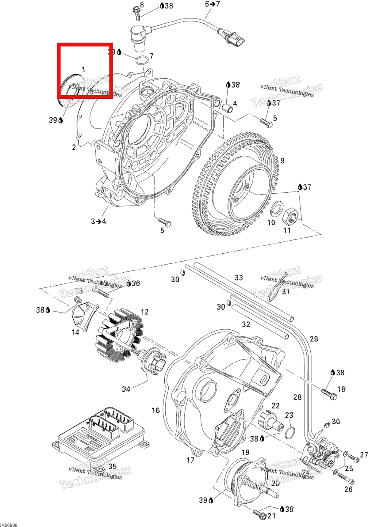 Деталь 420830749 на схеме узла 2005 Sea-Doo 3D RFI Magneto And Oil Pump