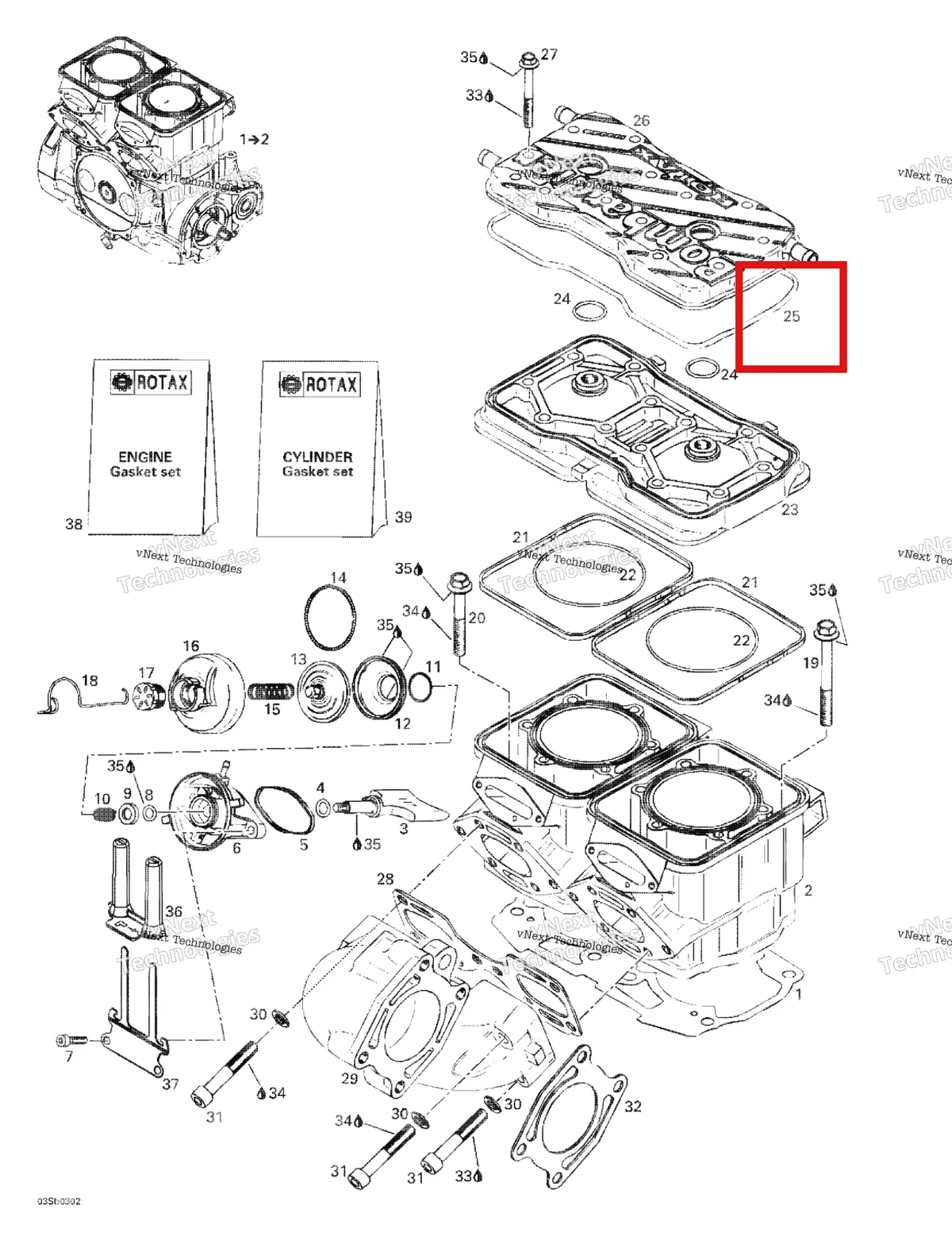 Деталь 420831550 на схеме узла 2003 Sea-Doo GTI LE RFI, 6103/6104 Cylinder, Exhaust Manifold