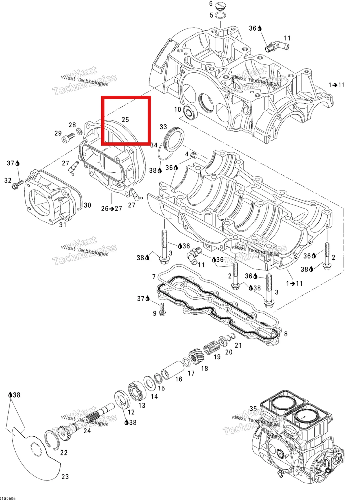Деталь 420831767 на схеме узла 2005 Sea-Doo 3D RFI Crankcase And Rotary Valve