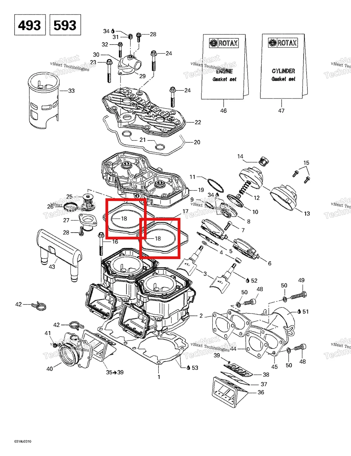 Деталь 420831792 (Уплотнительное кольцо) на схеме узла 2003 Ski-Doo Grand Touring 500/600/700 Cylinder, Exhaust Manifold, Reed Valve (493