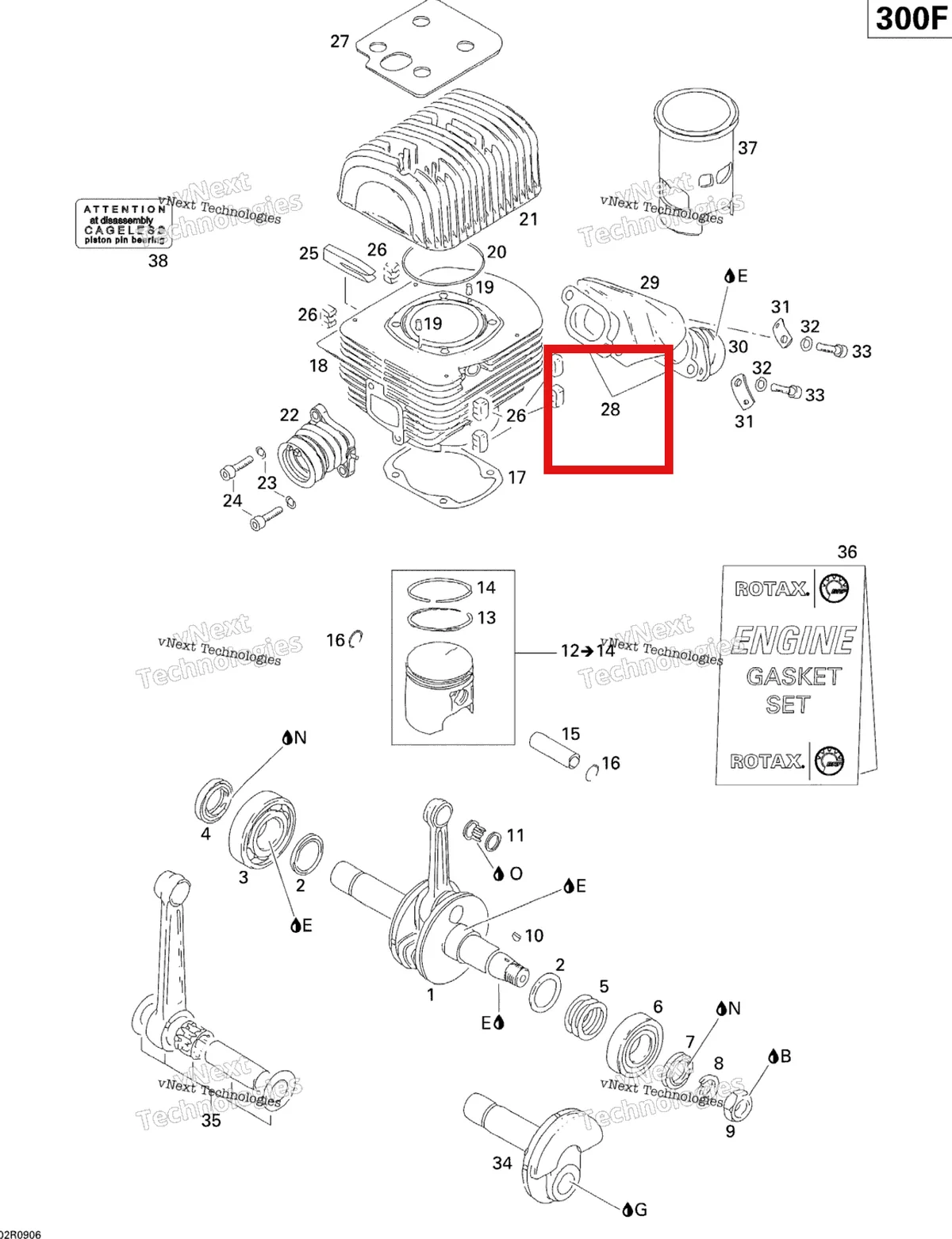 Деталь 420831847 (Деталь Gasket 1mm) на схеме узла 2009 Ski-Doo Skandic Tundra Crankshaft, Piston And Cylinder