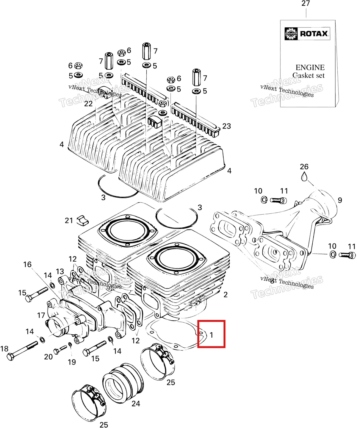 Деталь 420831855 на схеме узла 1996 Ski-Doo Skandic Wide Track Cylinder And Exhaust Manifold