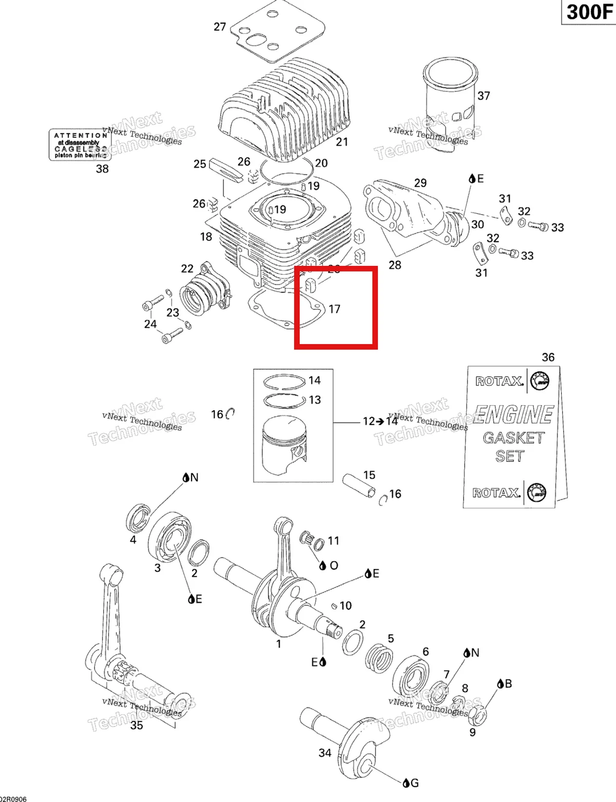 Деталь 420831858 (Деталь Gasket, Cyl.bottom 0.4) на схеме узла 2009 Ski-Doo Skandic Tundra Crankshaft, Piston And Cylinder