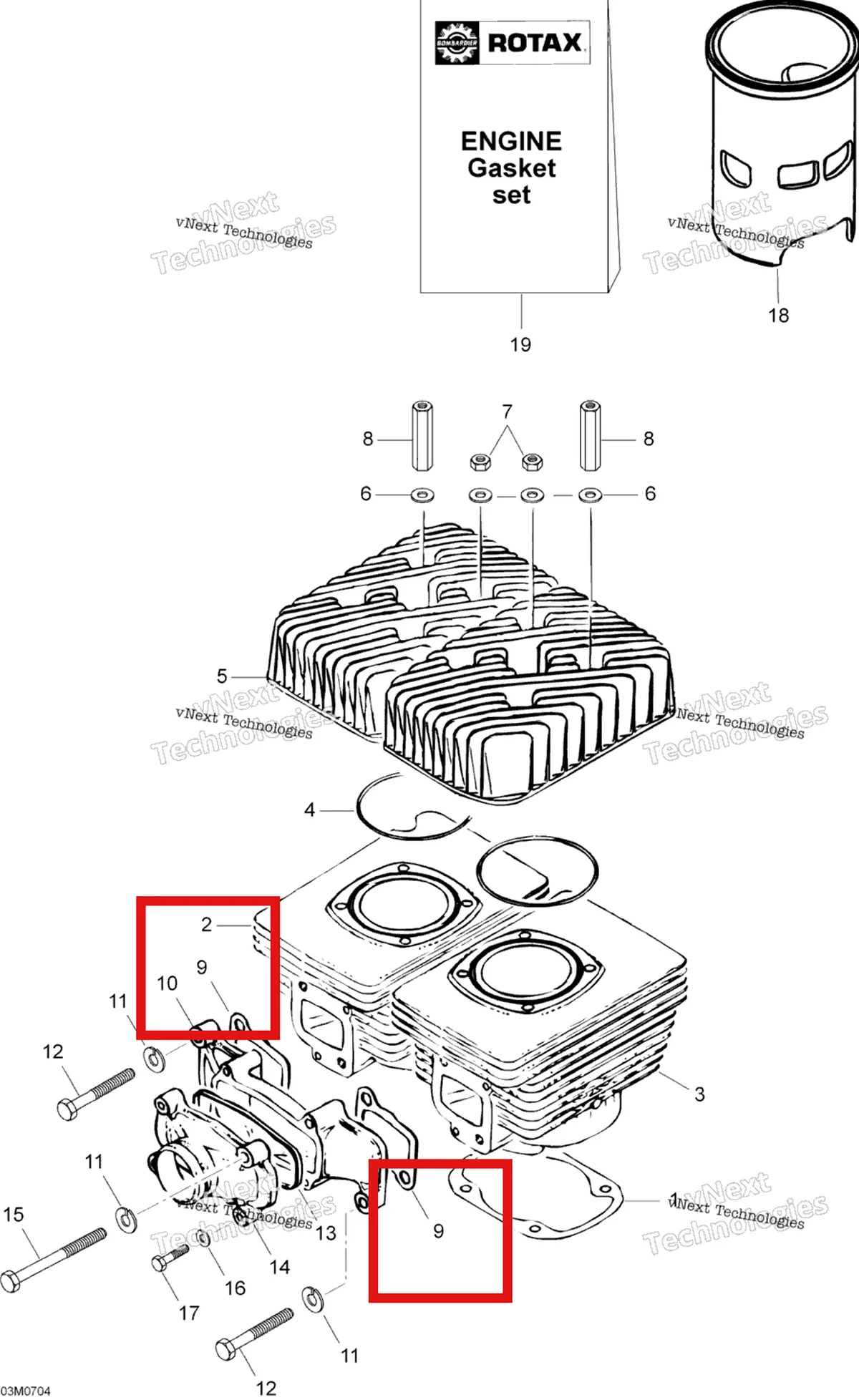 Деталь 420831867 (Прокладка 1.0 мм) на схеме узла 2007 Ski-Doo Skandic LT 440F Cylinder And Cylinder Head