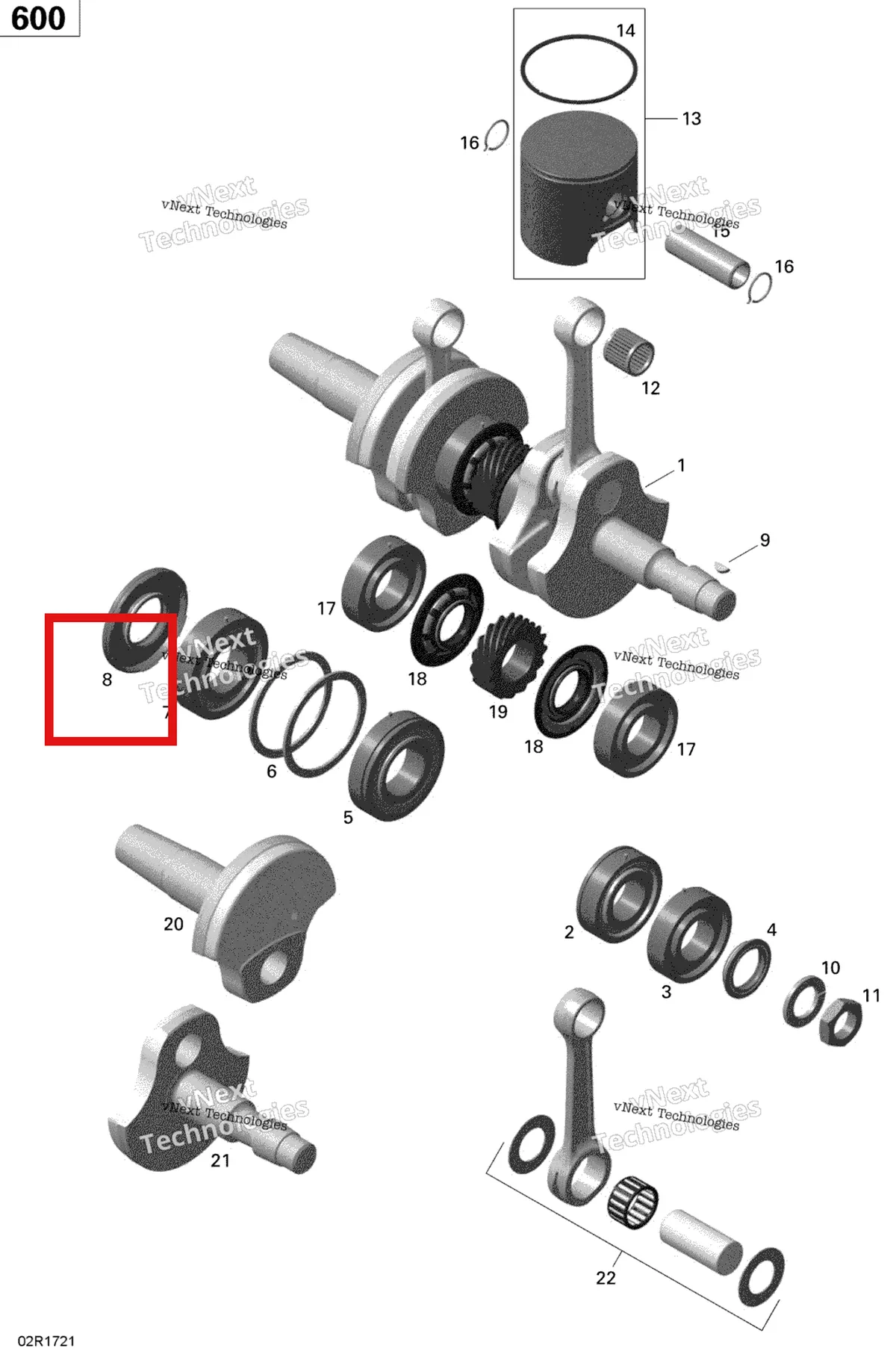 Деталь 420831952 (Сальник) на схеме узла 2020 Ski-Doo SUMMIT 600 CARB Engine - Crankshaft And Pistons - 600 Carb