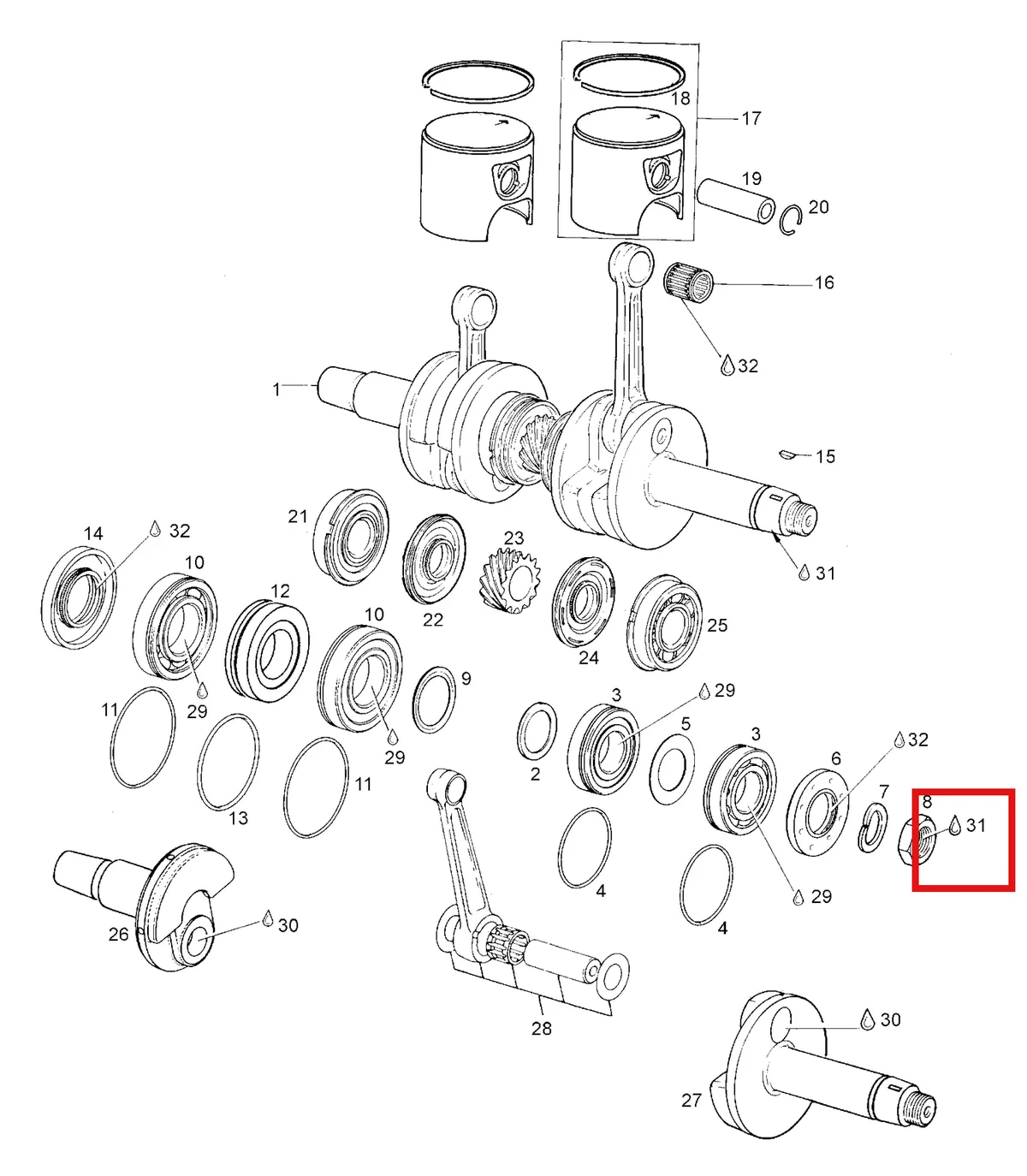 Деталь 420832091 (Деталь Bearing 6305) на схеме узла 01- Crankshaft Assy