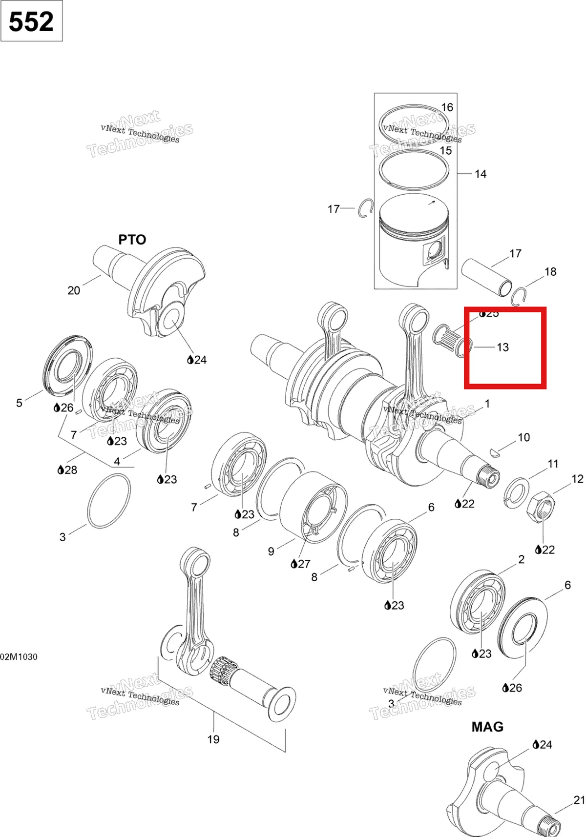 Деталь 420832420 (Игольчатый подшипник) на схеме узла 2011 Ski-Doo Skandic WT 550F YetiII Crankshaft And Pistons