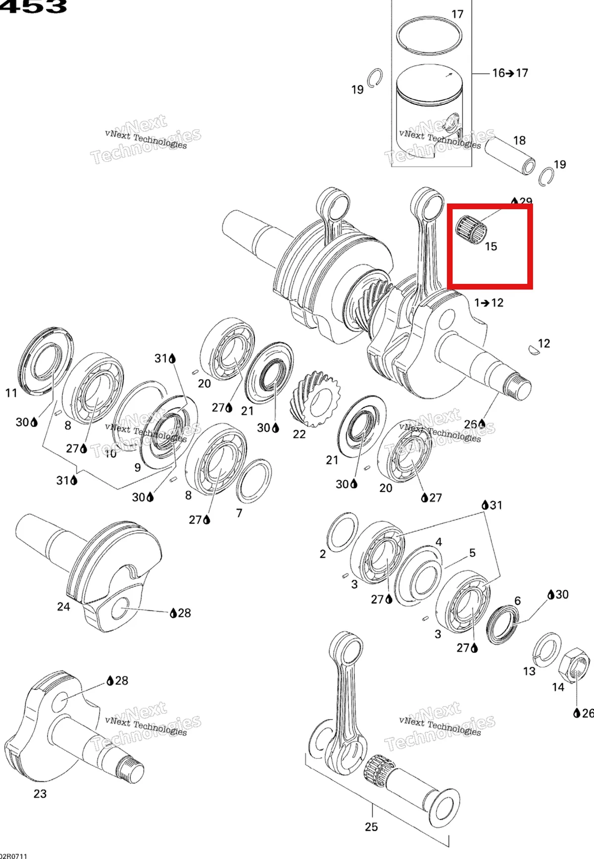 Деталь 420832439 (Деталь Needle Cage) на схеме узла 2007 Ski-Doo MX Z 440X Racing Crankshaft And Pistons