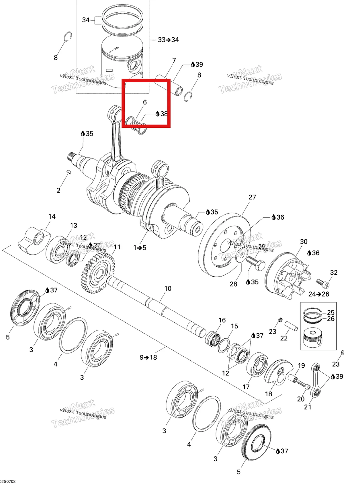 Деталь 420832552 на схеме узла 2007 Sea-Doo 3D 947 DI Crankshaft And Pistons