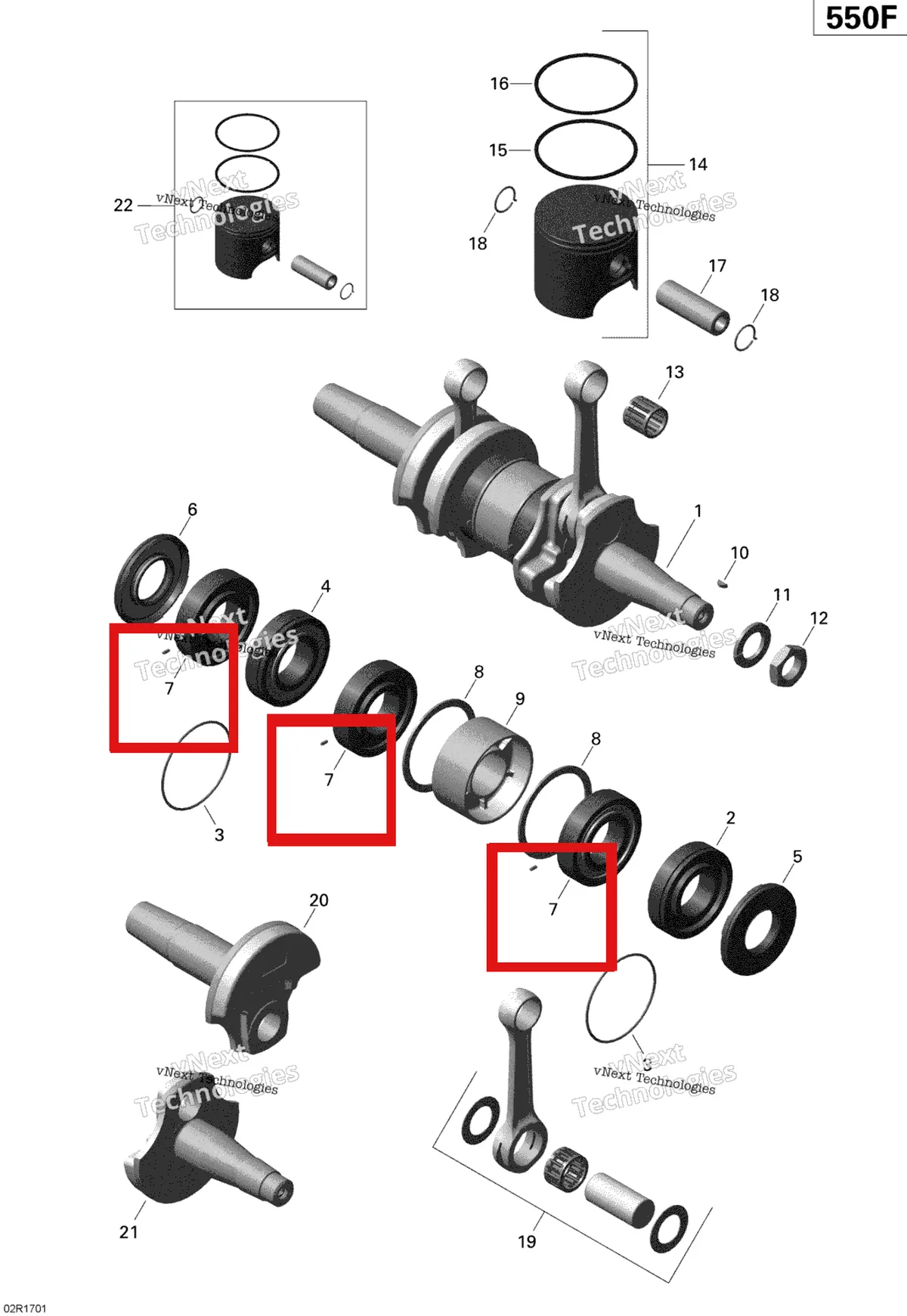 Деталь 420832573 (Подшипник) на схеме узла 2020 Ski-Doo TUNDRA 550F Engine - Crankshaft And Pistons - 550F