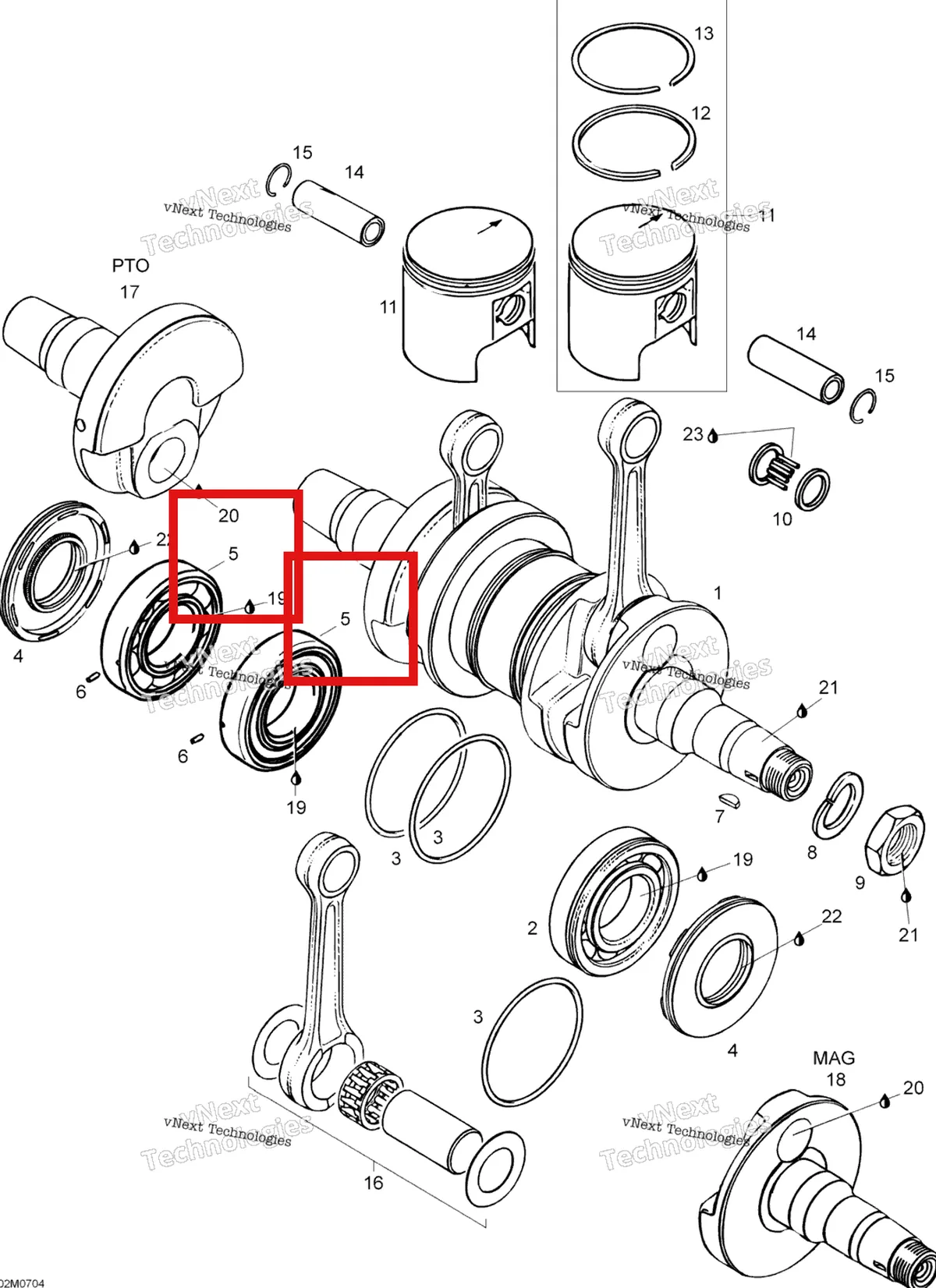 Деталь 420832574 (Деталь Bearing 6207 Assy. Includes Items 10 Thru 11) на схеме узла 2007 Ski-Doo Skandic LT 440F Crankshaft And Pistons