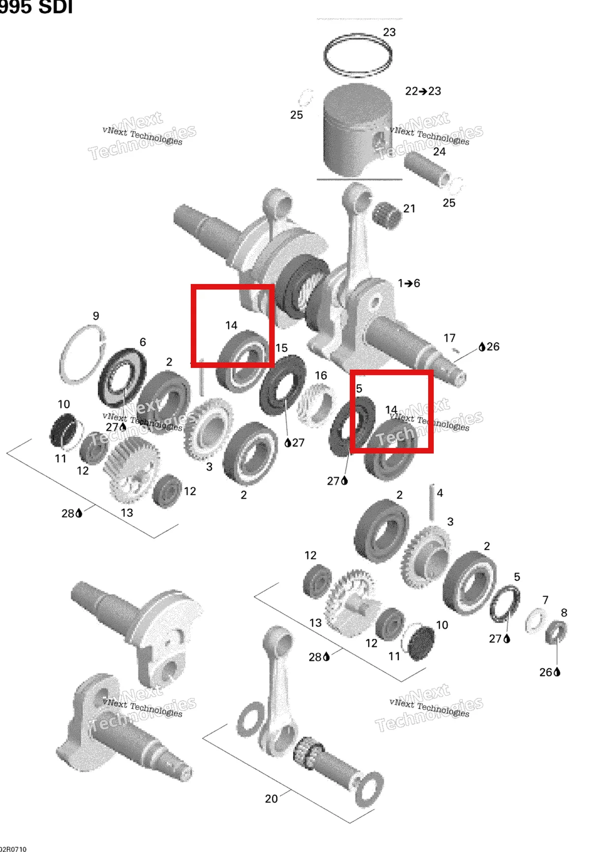 Деталь 420832582 на схеме узла 2007 Ski-Doo Summit Highmark & Highmark X 1000 SDI Crankshaft And Pistons