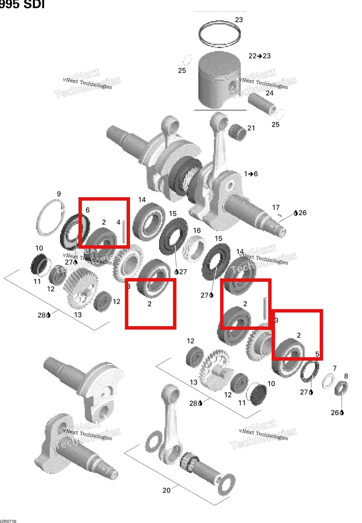 Деталь 420832607 на схеме узла 2007 Ski-Doo Summit Highmark & Highmark X 1000 SDI Crankshaft And Pistons