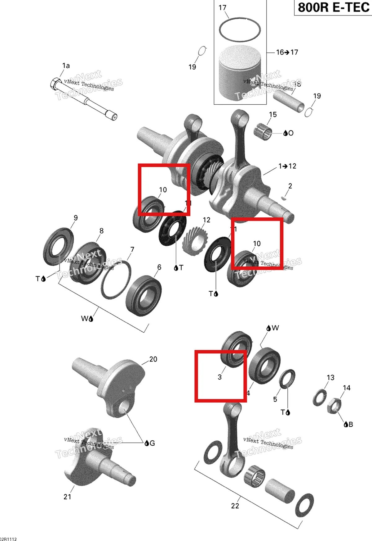 Деталь 420832631 (Подшипник) на схеме узла 2011 Ski-Doo Summit X 800R E-TEC Crankshaft And Pistons