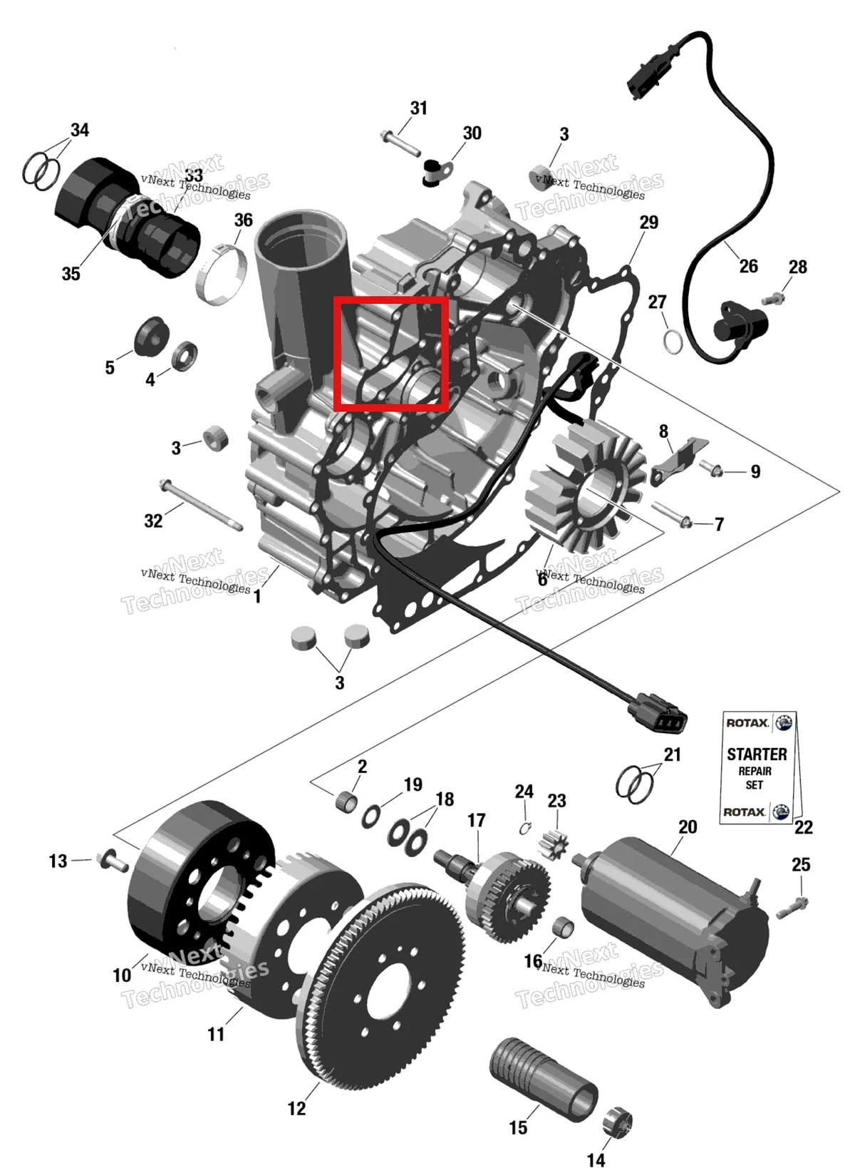Деталь 420832648 на схеме узла 2023 Sea-Doo GTI 130 Rotax - Magneto And Electric Starter No Idf
