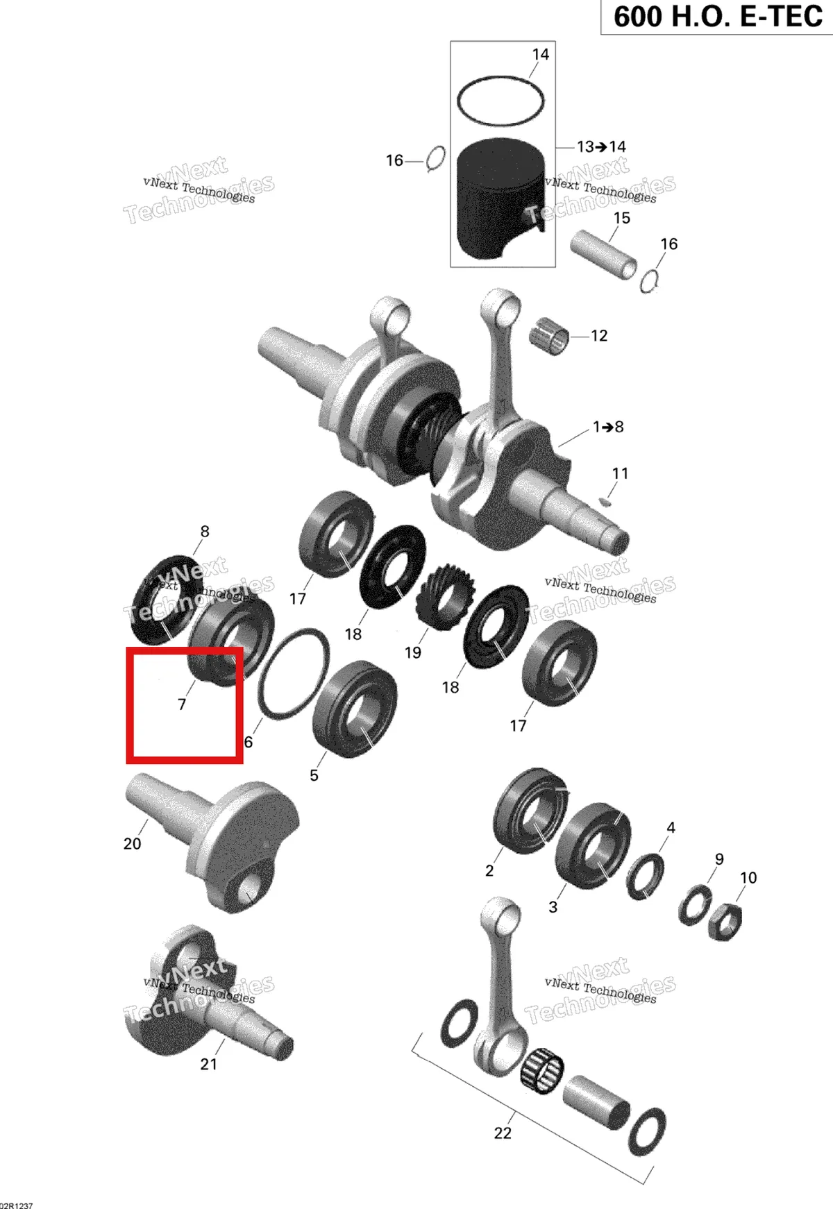 Деталь 420832700 (Подшипник) на схеме узла 2012 Ski-Doo Expedition LE 600HOETEC XU Crankshaft And Pistons