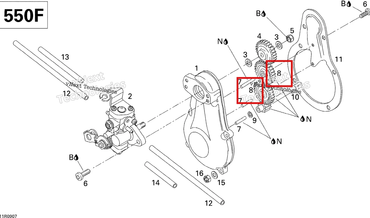 Деталь 420834210 (Деталь Oil Pump Gear) на схеме узла 2009 Ski-Doo GSX Fan Oil Pump