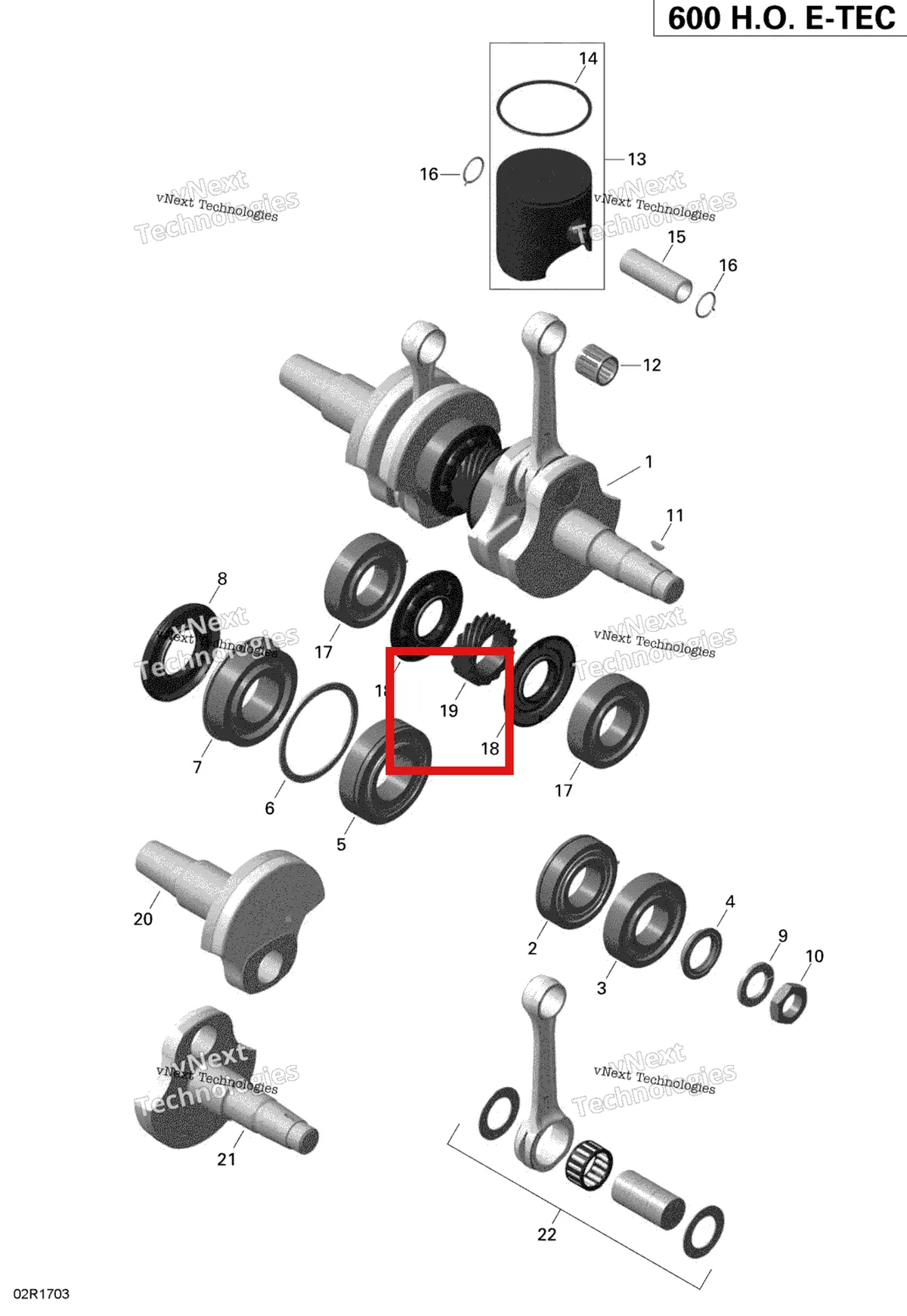 Деталь 420834355 (Центральная Шестерня) на схеме узла 2020 Ski-Doo TUNDRA 600HO E-TEC Engine - Crankshaft And Pistons - 600Ho E-Tec