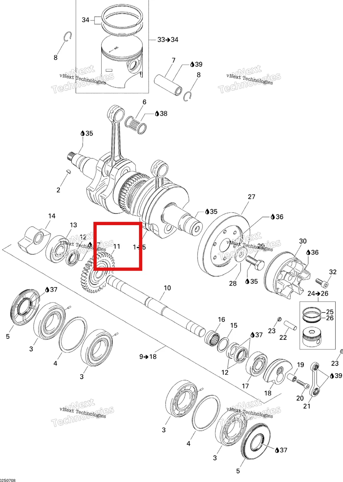 Деталь 420834360 на схеме узла 2007 Sea-Doo 3D 947 DI Crankshaft And Pistons