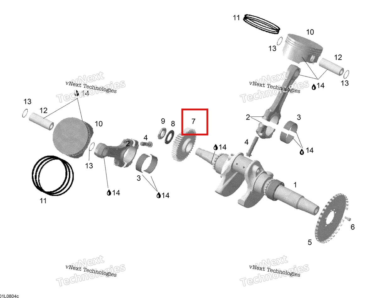 Деталь 420834446 (Деталь Drive Gear (45 Teeth)) на схеме узла 2008 Ski-Doo Expedition V-1300 Crankshaft And Piston