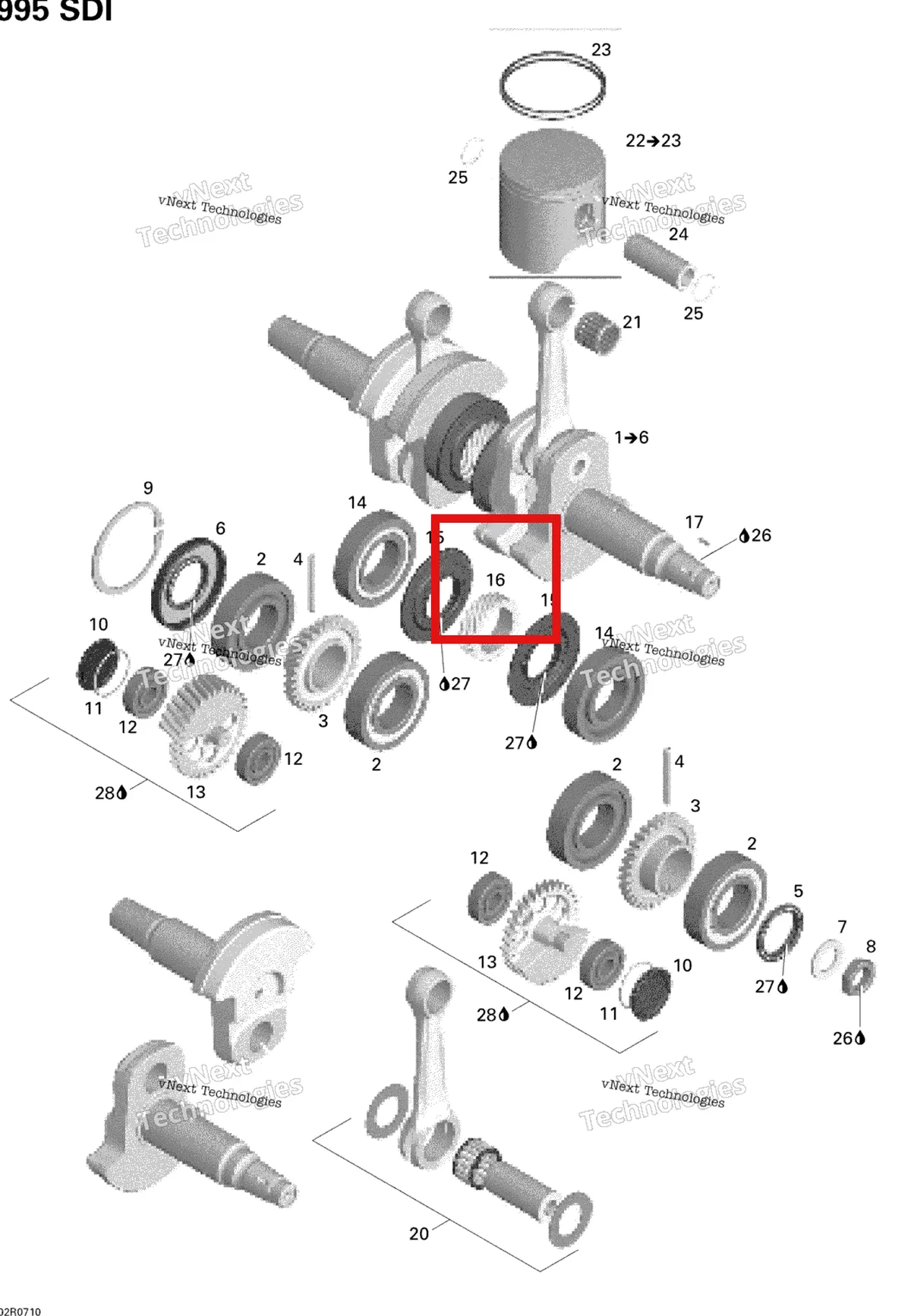 Деталь 420834560 на схеме узла 2007 Ski-Doo Summit Highmark & Highmark X 1000 SDI Crankshaft And Pistons