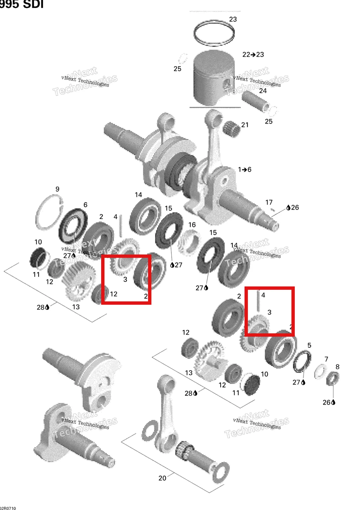 Деталь 420834571 на схеме узла 2007 Ski-Doo Summit Highmark & Highmark X 1000 SDI Crankshaft And Pistons