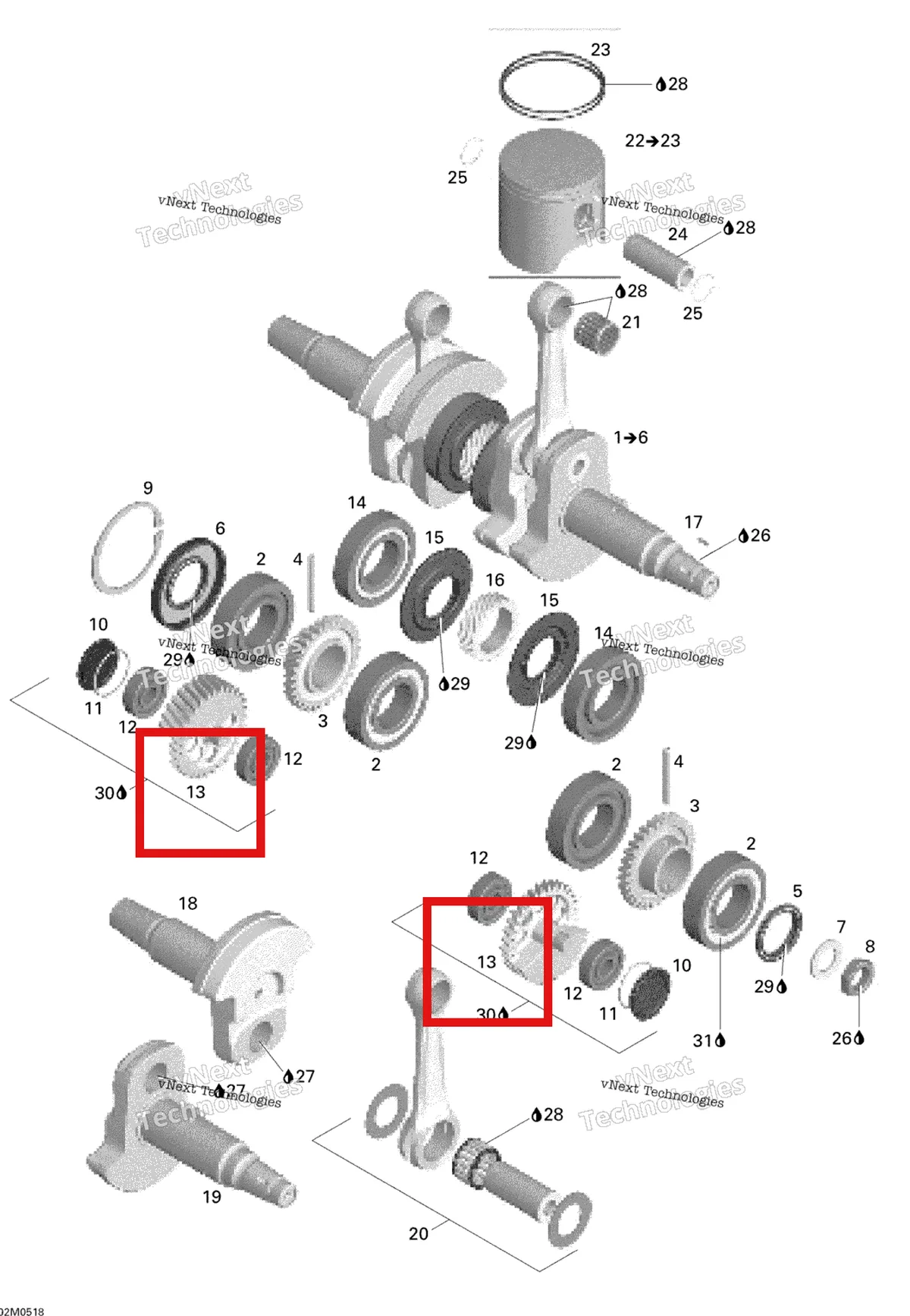 Деталь 420834581 на схеме узла 2005 Ski-Doo Mach Z 1000 SDI Crankshaft And Pistons