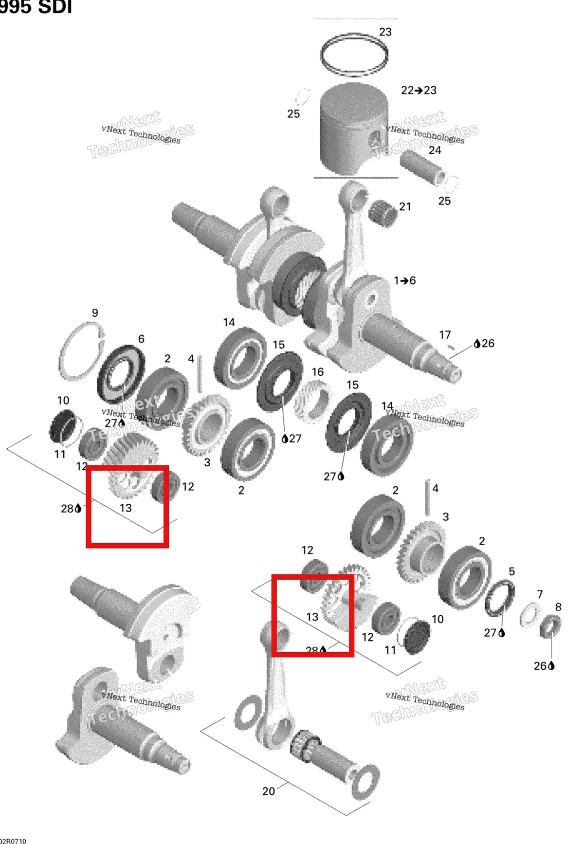 Деталь 420834583 на схеме узла 2007 Ski-Doo Summit Highmark & Highmark X 1000 SDI Crankshaft And Pistons
