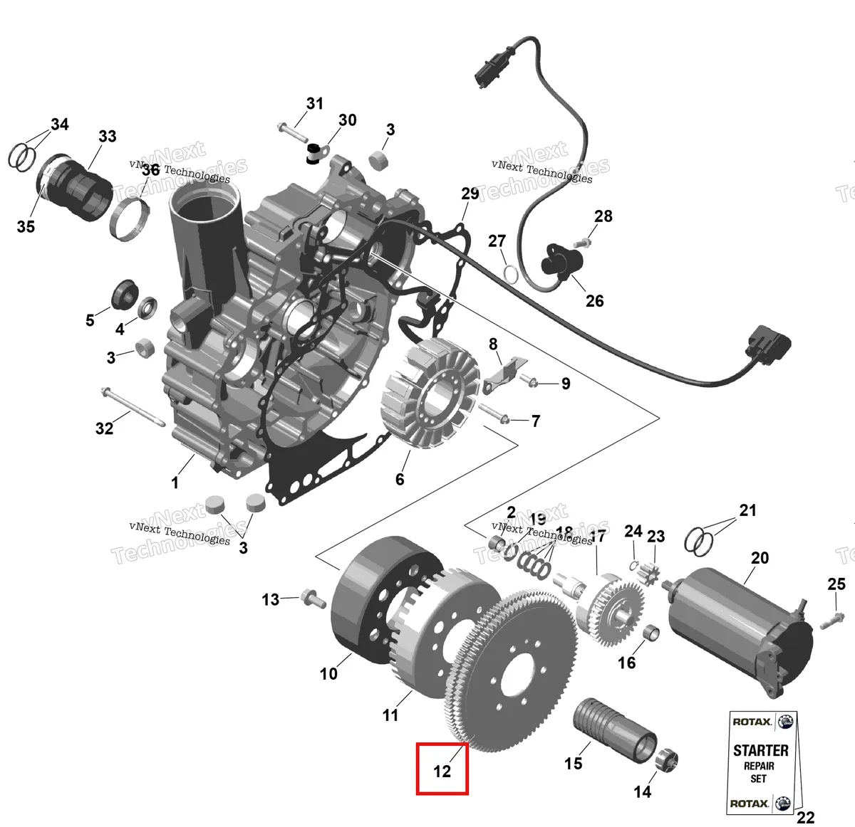 Деталь 420834915 на схеме узла 2026 Sea-Doo GTR - 300 - X - 24TB - Eclipse Black - Audio Rotax - Magneto And Electric Starter