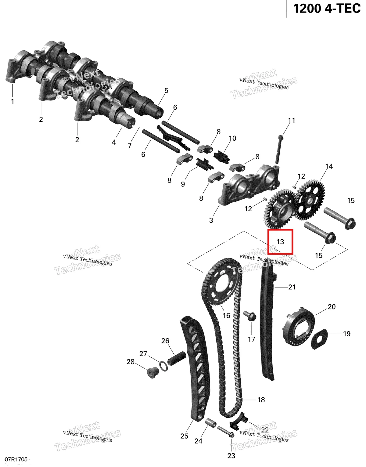 Деталь 420834930 (Привода (39 Т)) на схеме узла 2019 Ski-Doo EXPEDITION LE-SE 1200 4-TEC Camshafts And Timing Chain - 1200 Itc 4-Tec