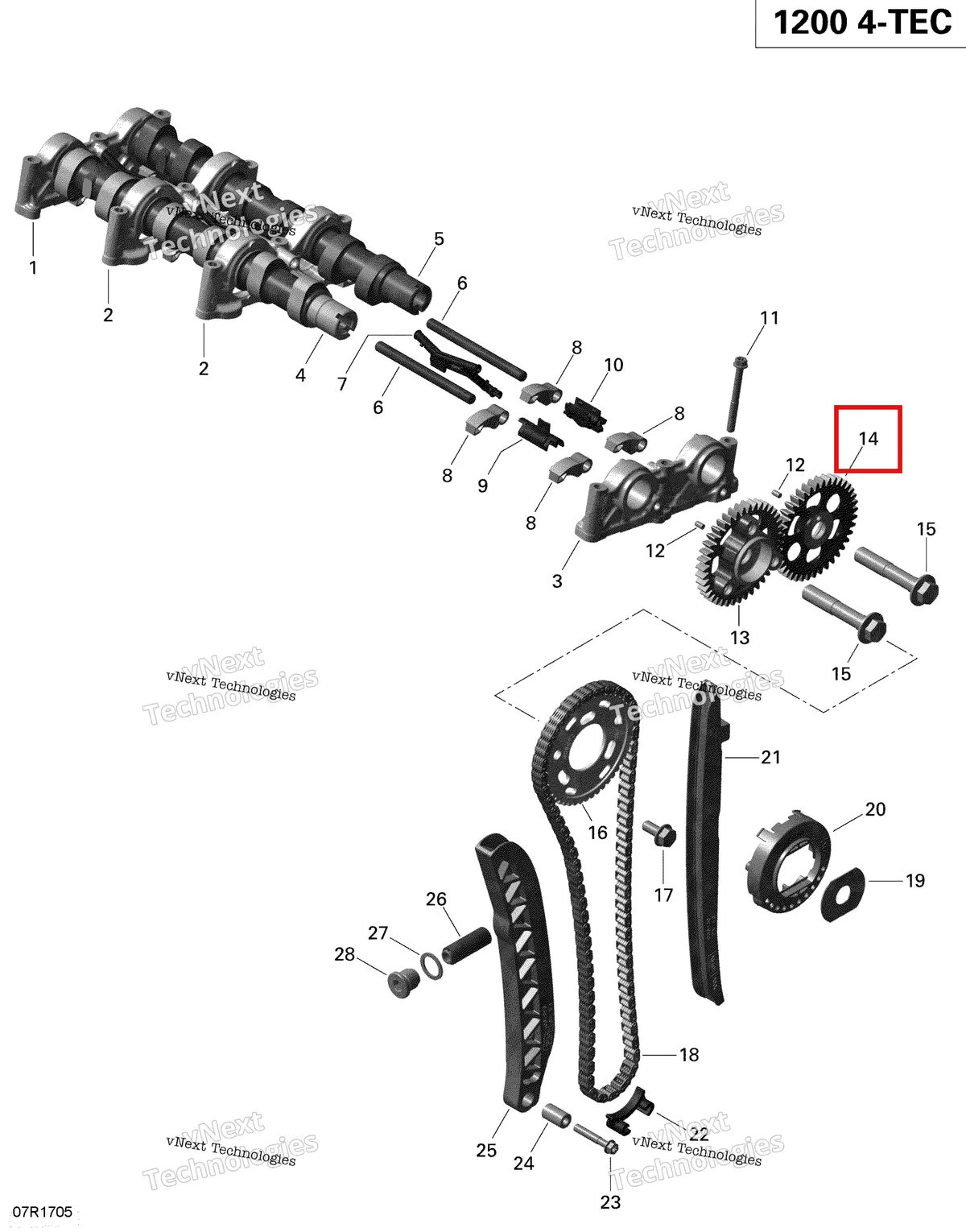 Деталь 420834935 (Сопрягаемые Шестерни (39 Т)) на схеме узла 2019 Ski-Doo EXPEDITION LE-SE 1200 4-TEC Camshafts And Timing Chain - 1200 Itc 4-Tec