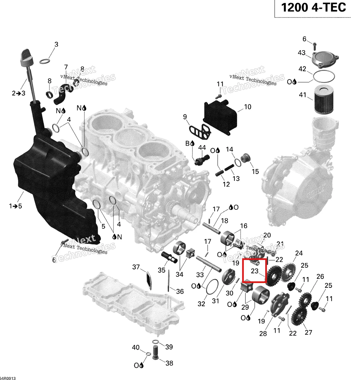 Деталь 420835057 (Idle шестерня 31 зубьев Ski-Doo GTX LE 1200 4-TEC (2009) (420835057)) на схеме узла 2009 Ski-Doo GSX Limited 1200 4-TEC Engine Lubrication