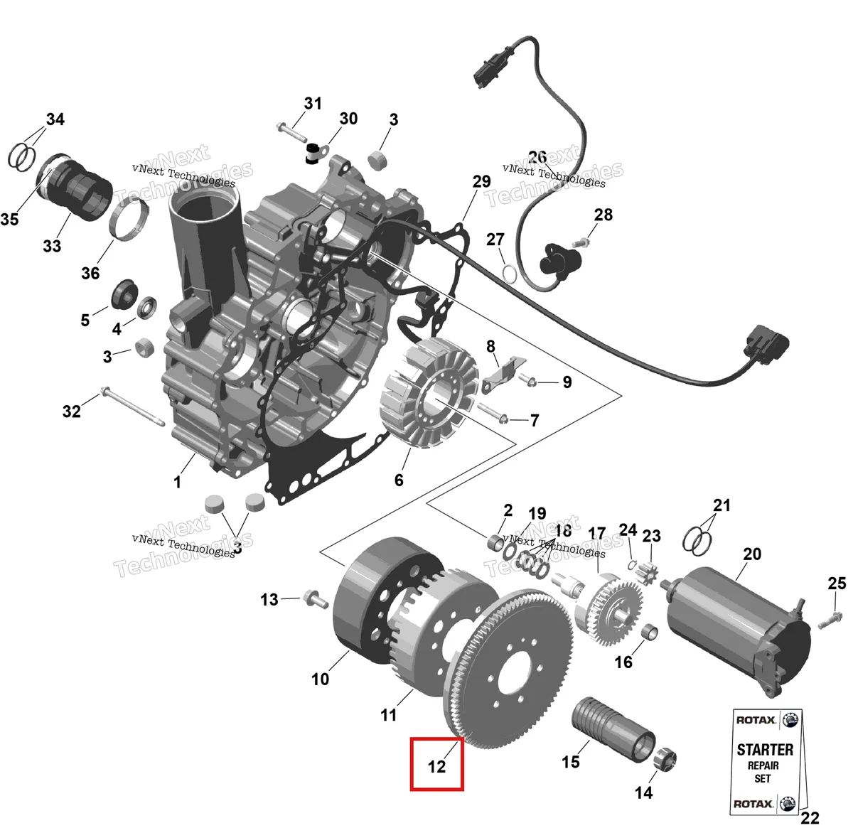 Деталь 420835163 на схеме узла 2026 Sea-Doo GTI - 130 - STD - 38TB - Bright White Rotax - Magneto And Electric Starter