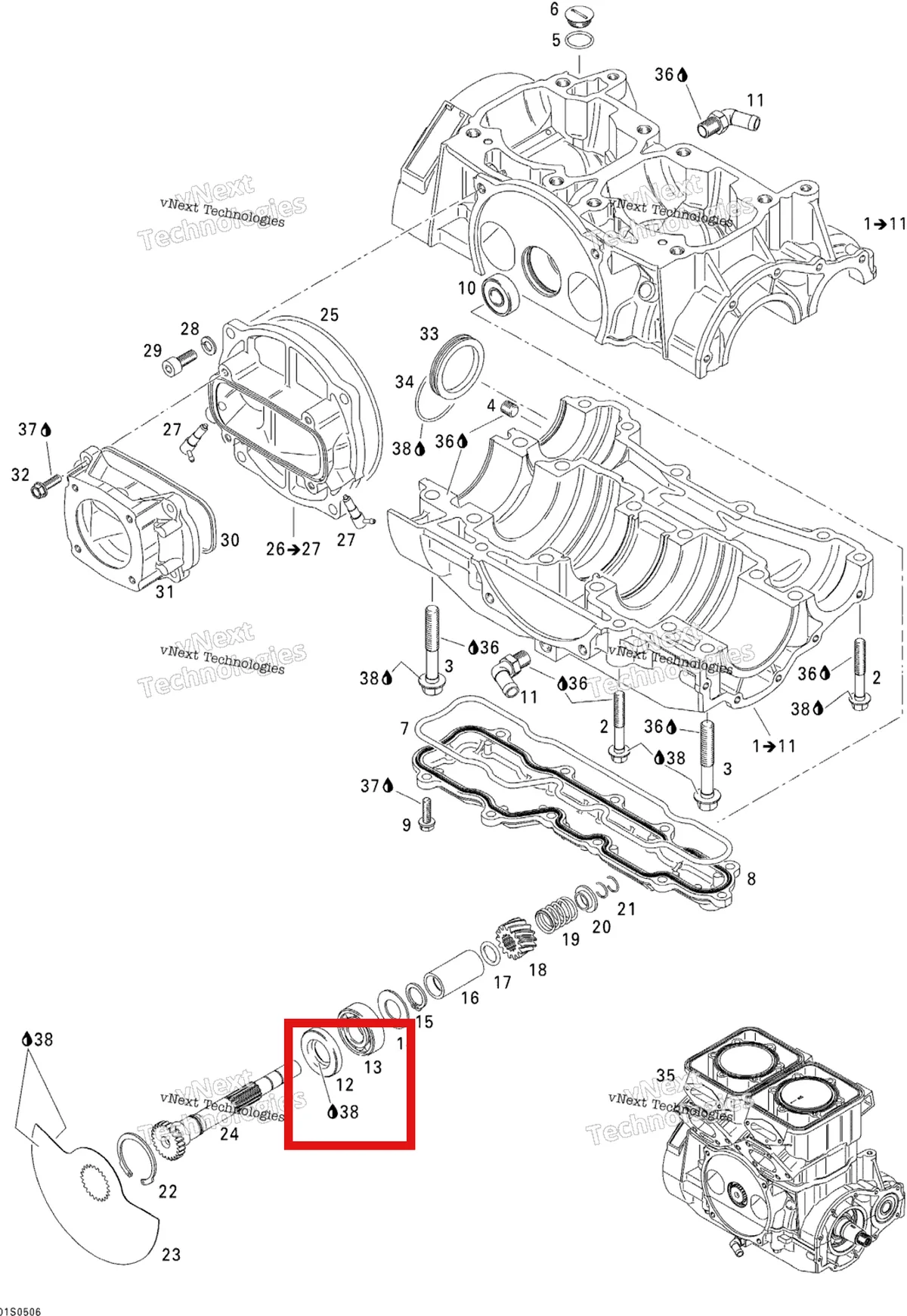 Деталь 420837352 на схеме узла 2005 Sea-Doo 3D RFI Crankcase And Rotary Valve