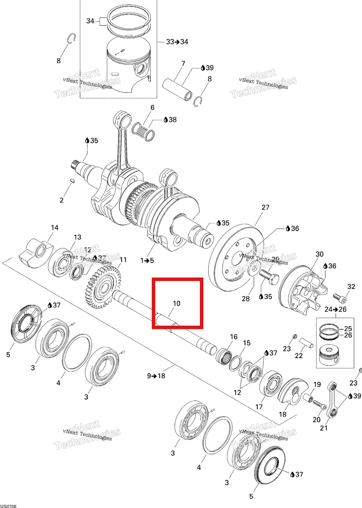 Деталь 420837382 на схеме узла 2007 Sea-Doo 3D 947 DI Crankshaft And Pistons