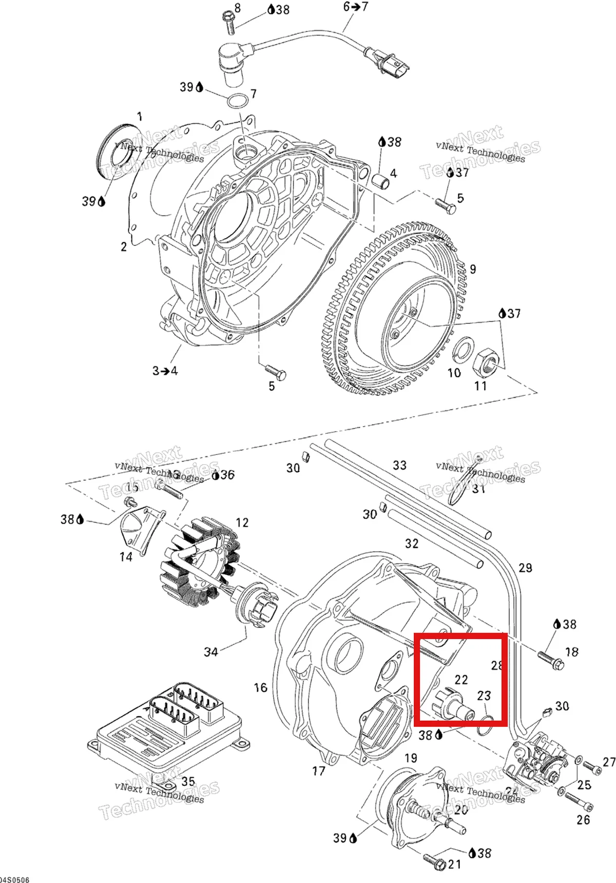 Деталь 420837392 на схеме узла 2005 Sea-Doo 3D RFI Magneto And Oil Pump