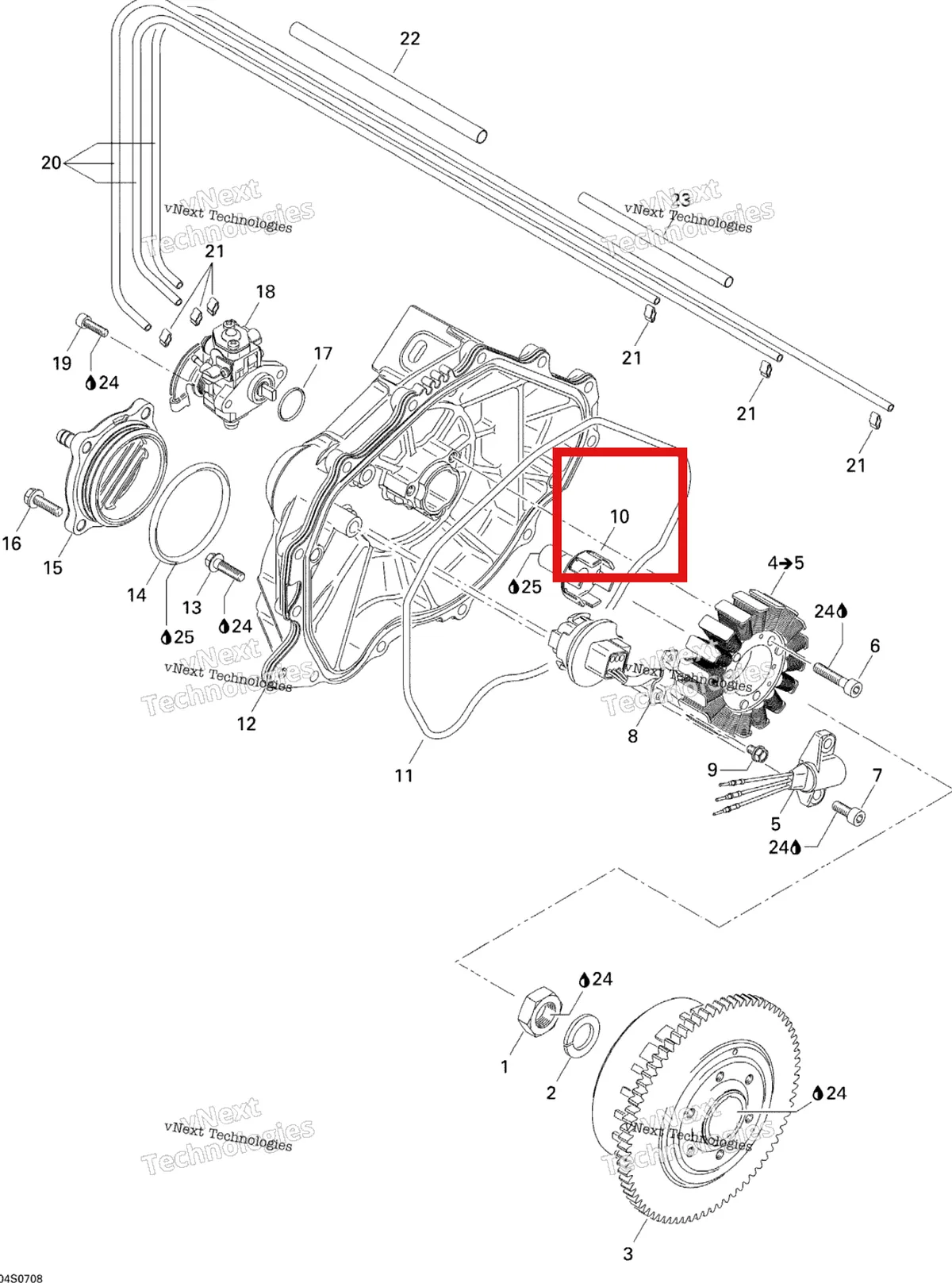 Деталь 420837395 на схеме узла 2007 Sea-Doo 3D 947 DI Magneto And Oil Pump