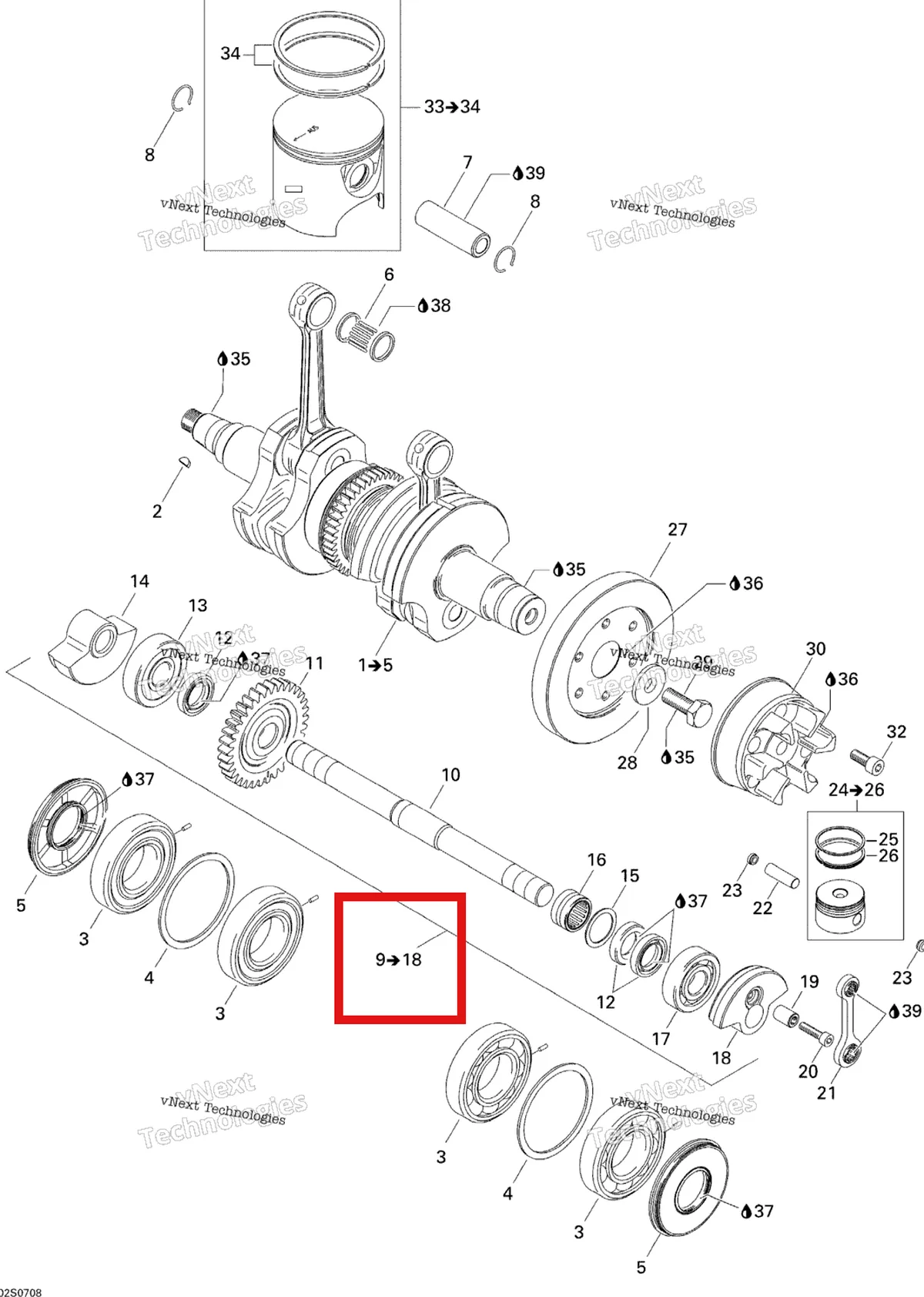 Деталь 420837446 на схеме узла 2007 Sea-Doo 3D 947 DI Crankshaft And Pistons