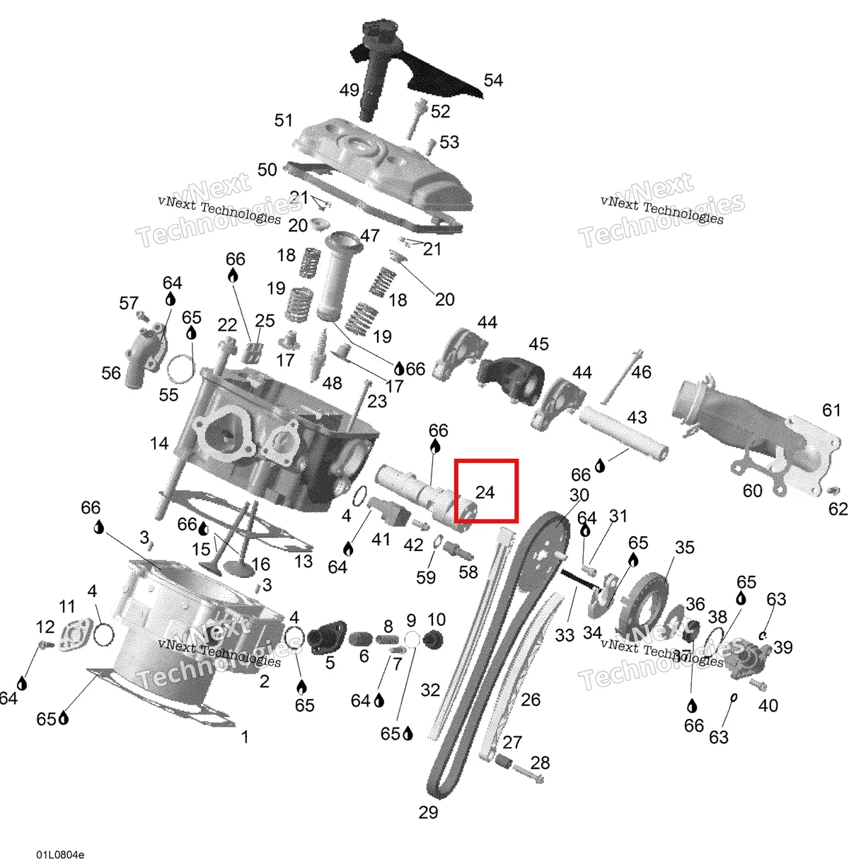 Деталь 420837456 (Деталь Camshaft (rear)) на схеме узла 2008 Ski-Doo Expedition V-1300 Cylinder Head Rear