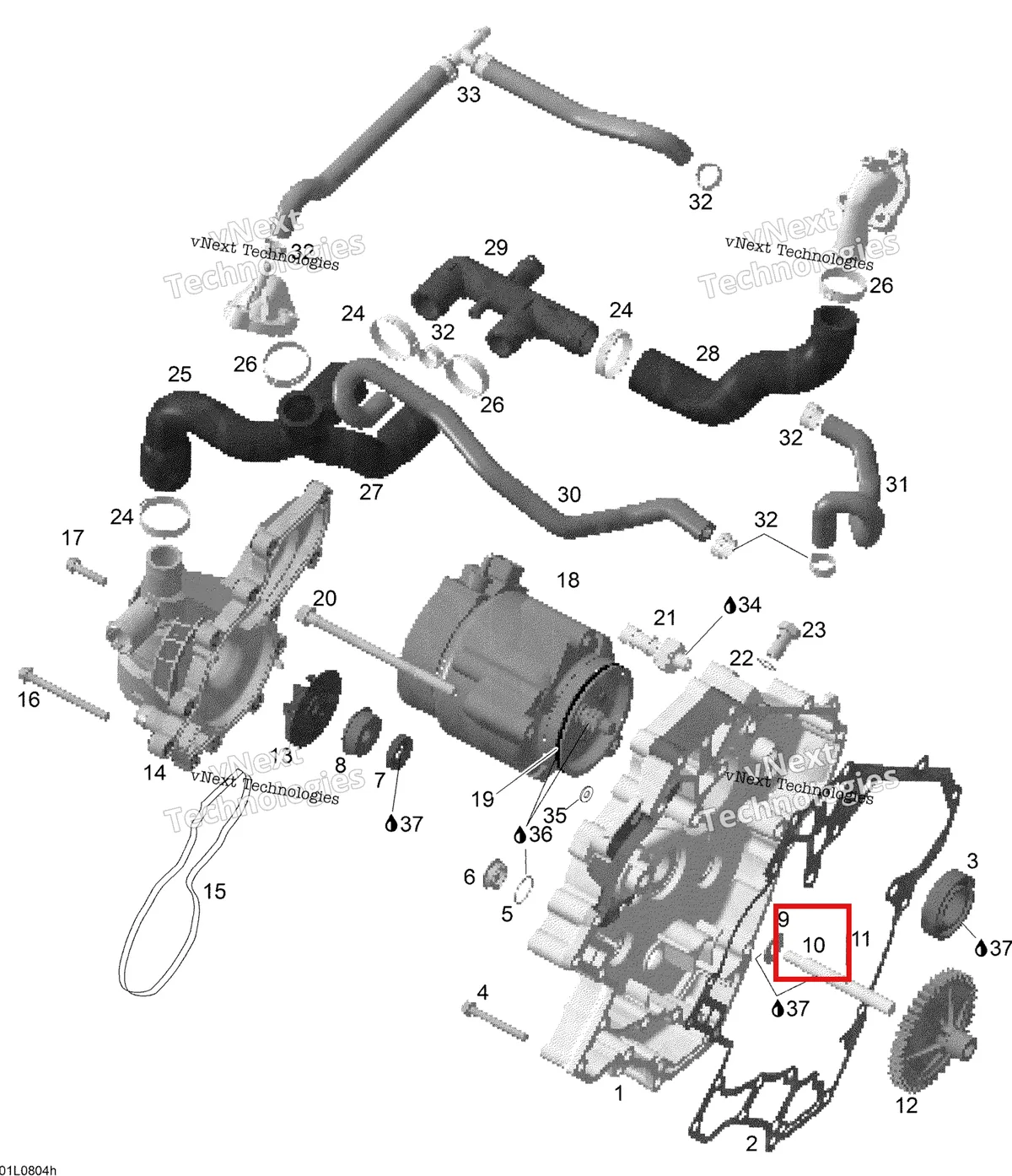 Деталь 420837485 (Вал Водяного Насоса) на схеме узла 2008 Ski-Doo Expedition V-1300 Waterpump And Alternator