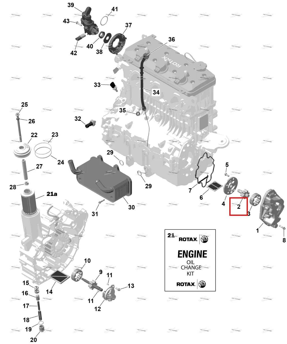 Деталь 420837543 на схеме узла 2026 Sea-Doo GTX - 300 - STD - 15TA - Blue Abyss - Audio Rotax - Engine Lubrication