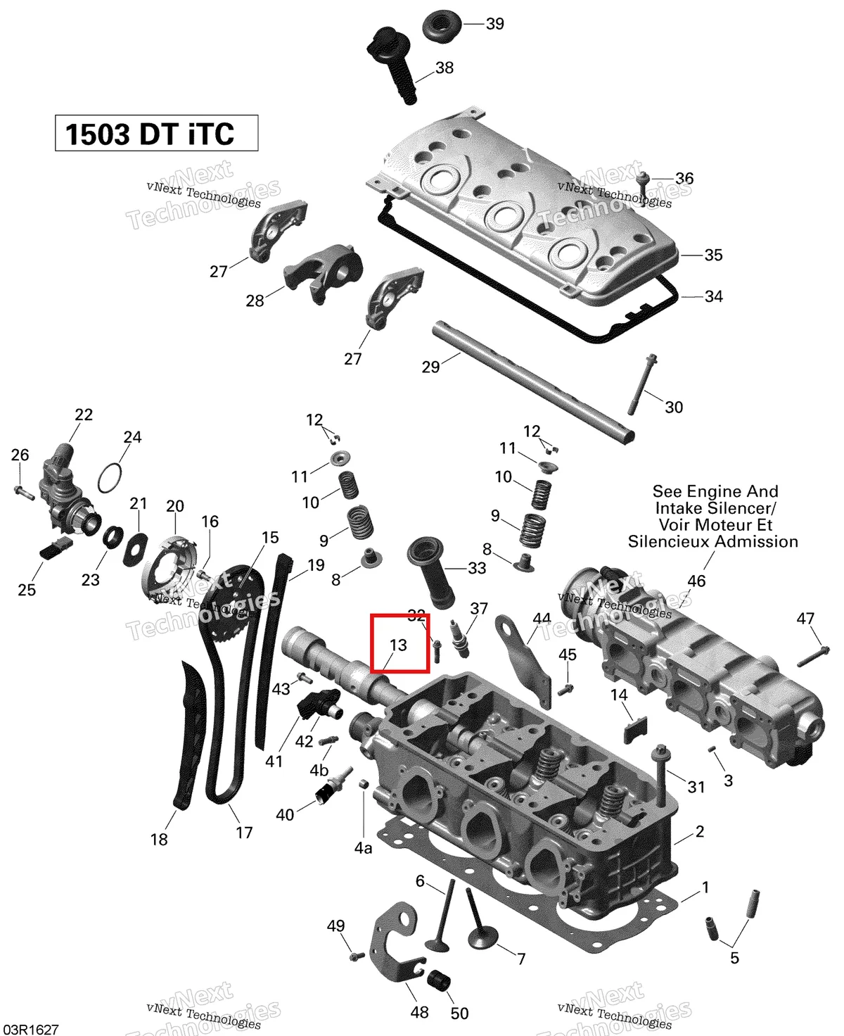 Деталь 420837854 на схеме узла 2016 Sea-Doo GTI-GTR-GTS Cylinder Head - 130