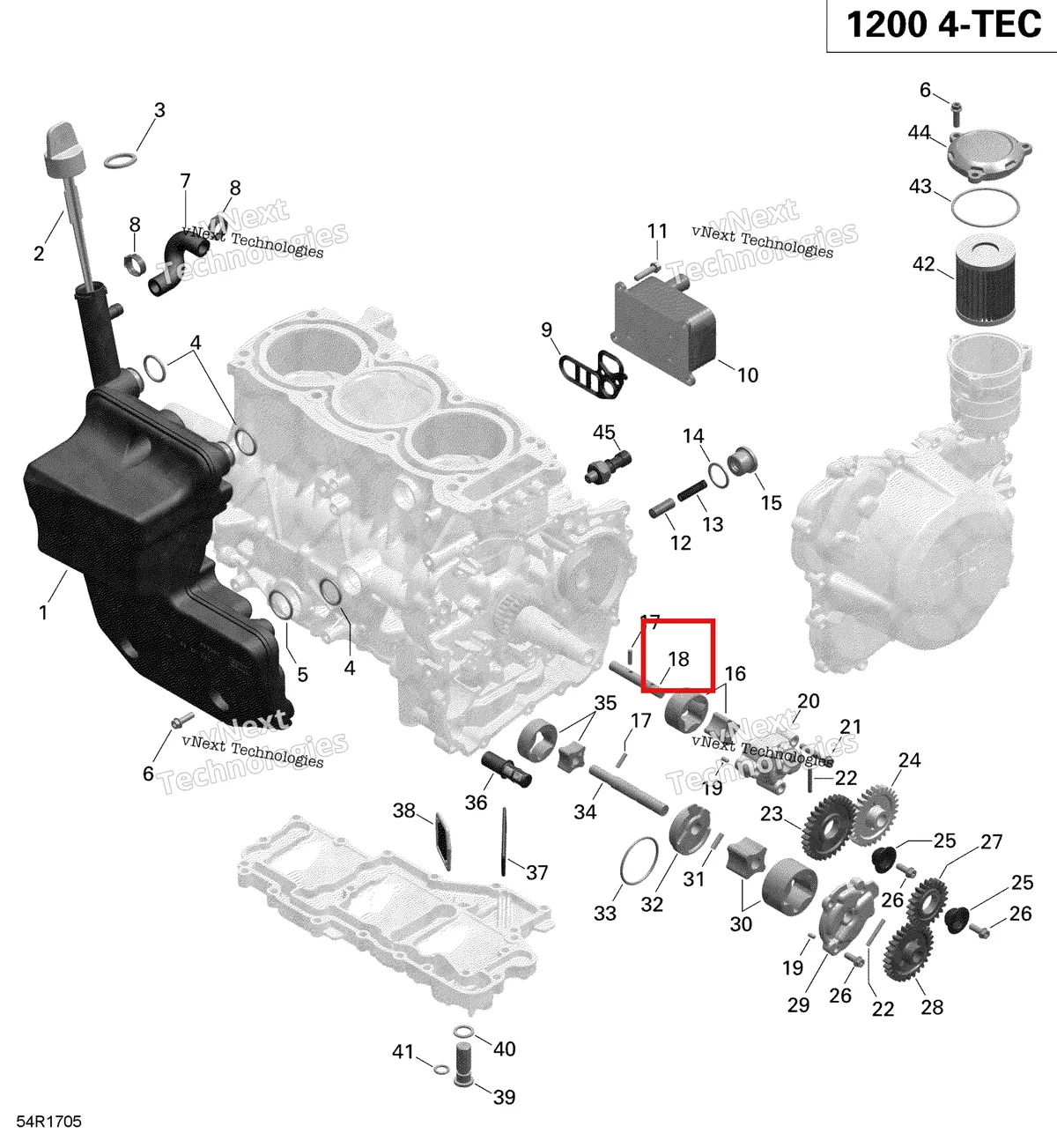 Деталь 420837911 (Масляный Насос Вал) на схеме узла 2019 Ski-Doo EXPEDITION LE-SE 1200 4-TEC Engine Lubrication - 1200Itc 4-Tec