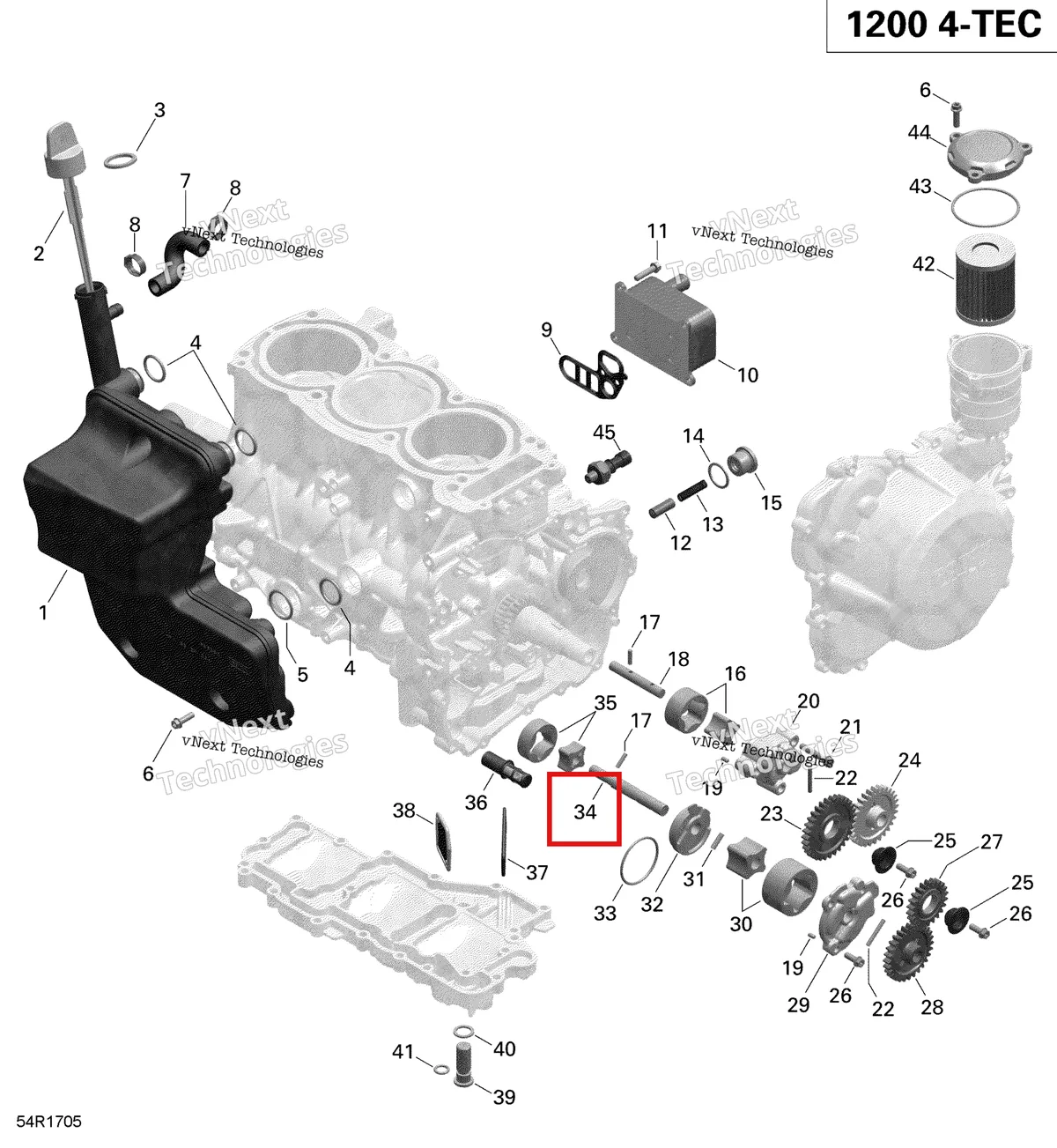 Деталь 420837915 (Масляный Насос Вал) на схеме узла 2019 Ski-Doo EXPEDITION LE-SE 1200 4-TEC Engine Lubrication - 1200Itc 4-Tec