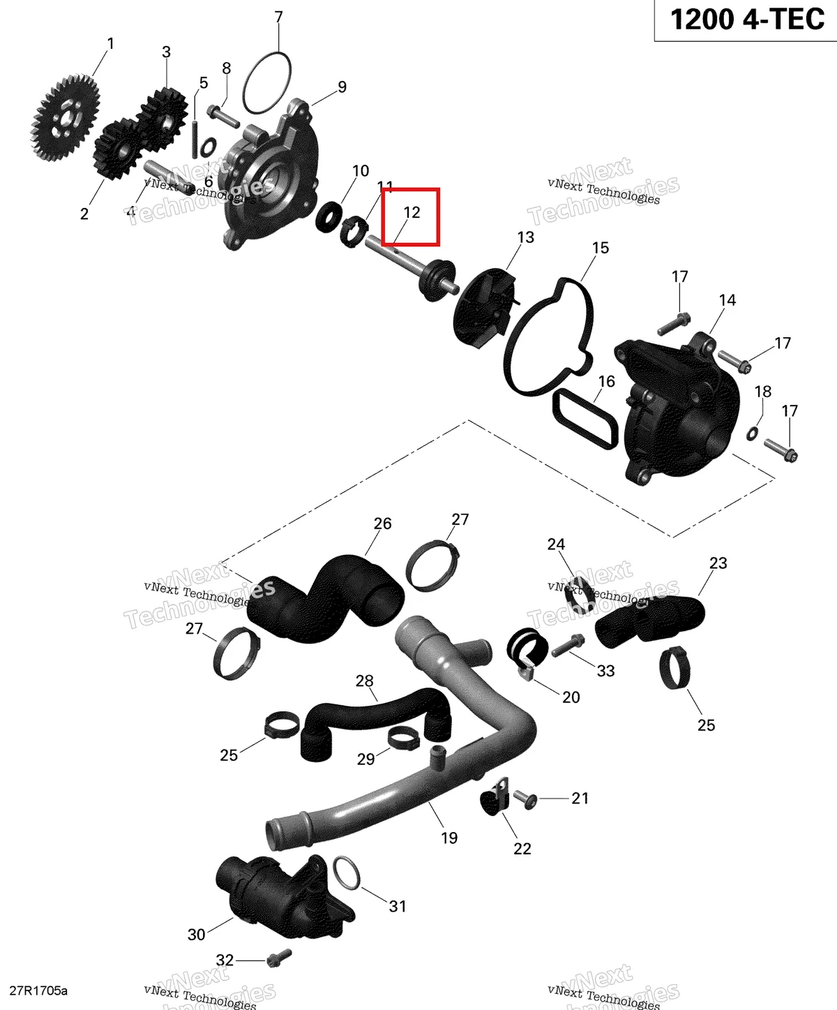 Деталь 420837921 (Деталь Water Pump Shaft) на схеме узла