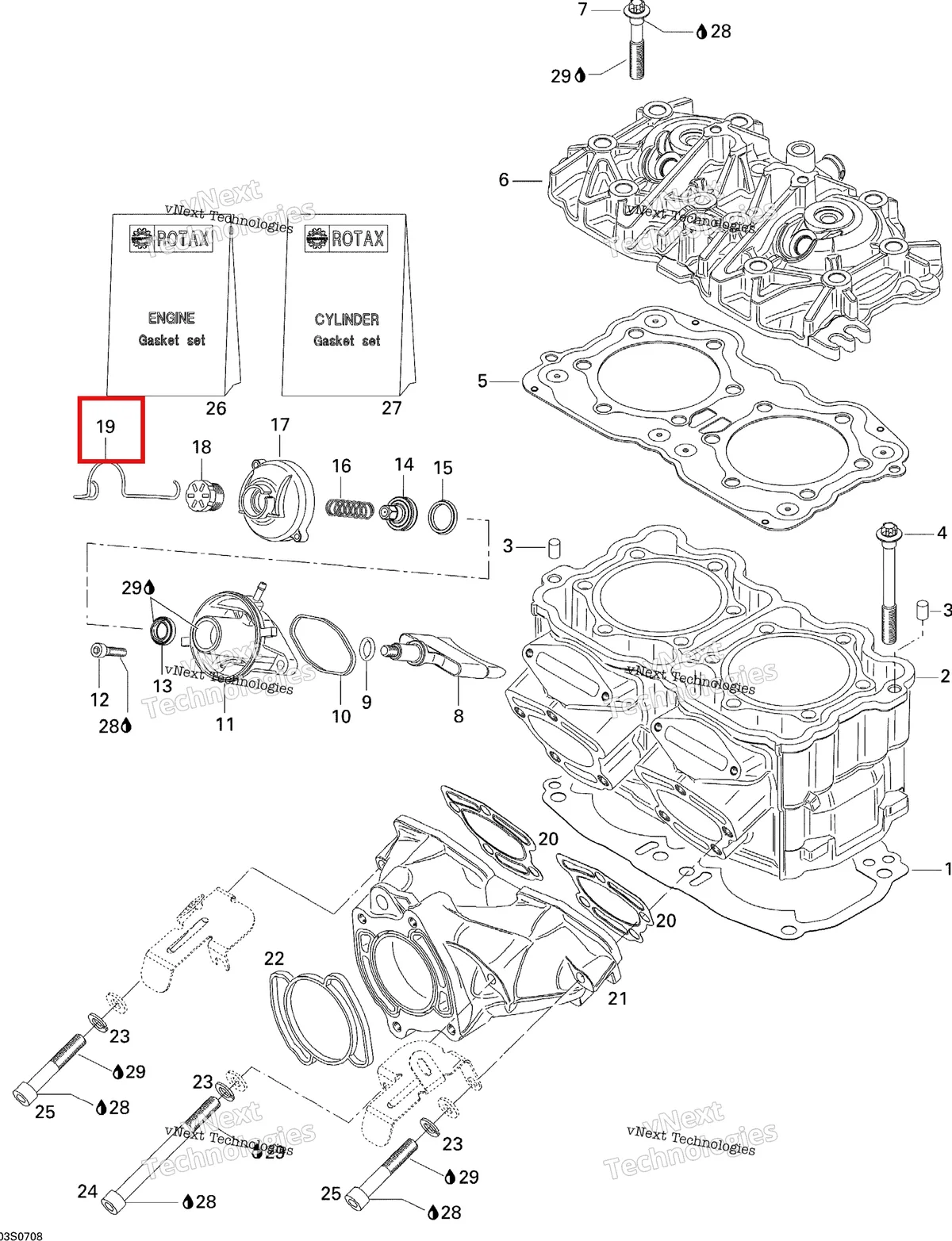 Деталь 420838083 (Пружинный Зажим) на схеме узла 2007 Sea-Doo 3D 947 DI Cylinder And Exhaust Manifold