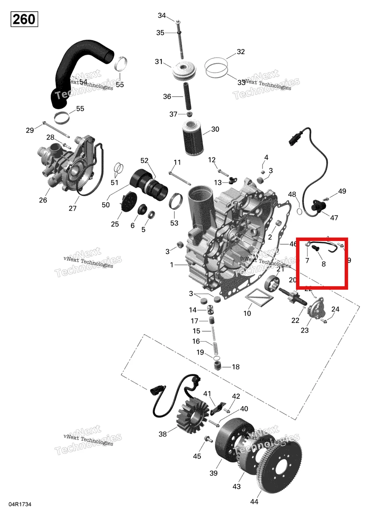 Деталь 420840181 на схеме узла 2017 Sea-Doo RXT Pto Cover And Magneto - 260